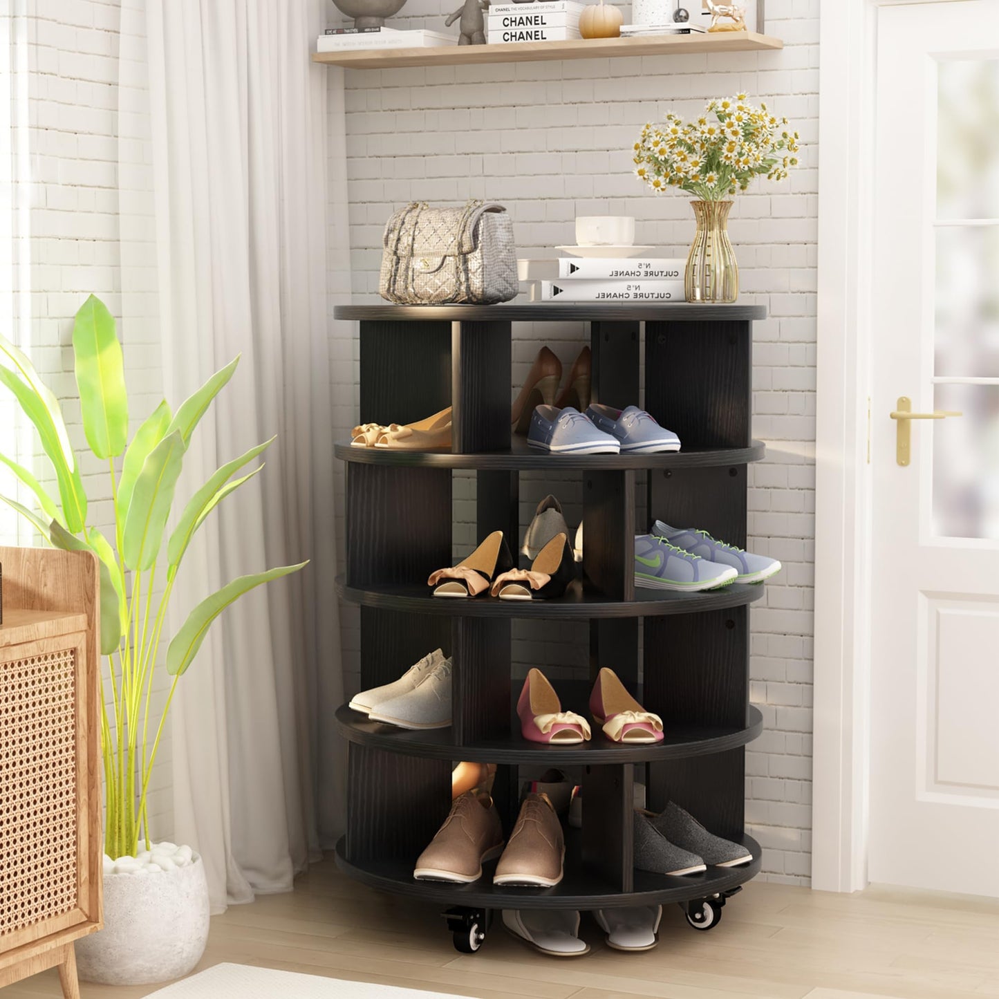 AWQM 4-Shelf Rotating Freestanding Shoe Cabinet 360° Rotating Shoe Rack Tower