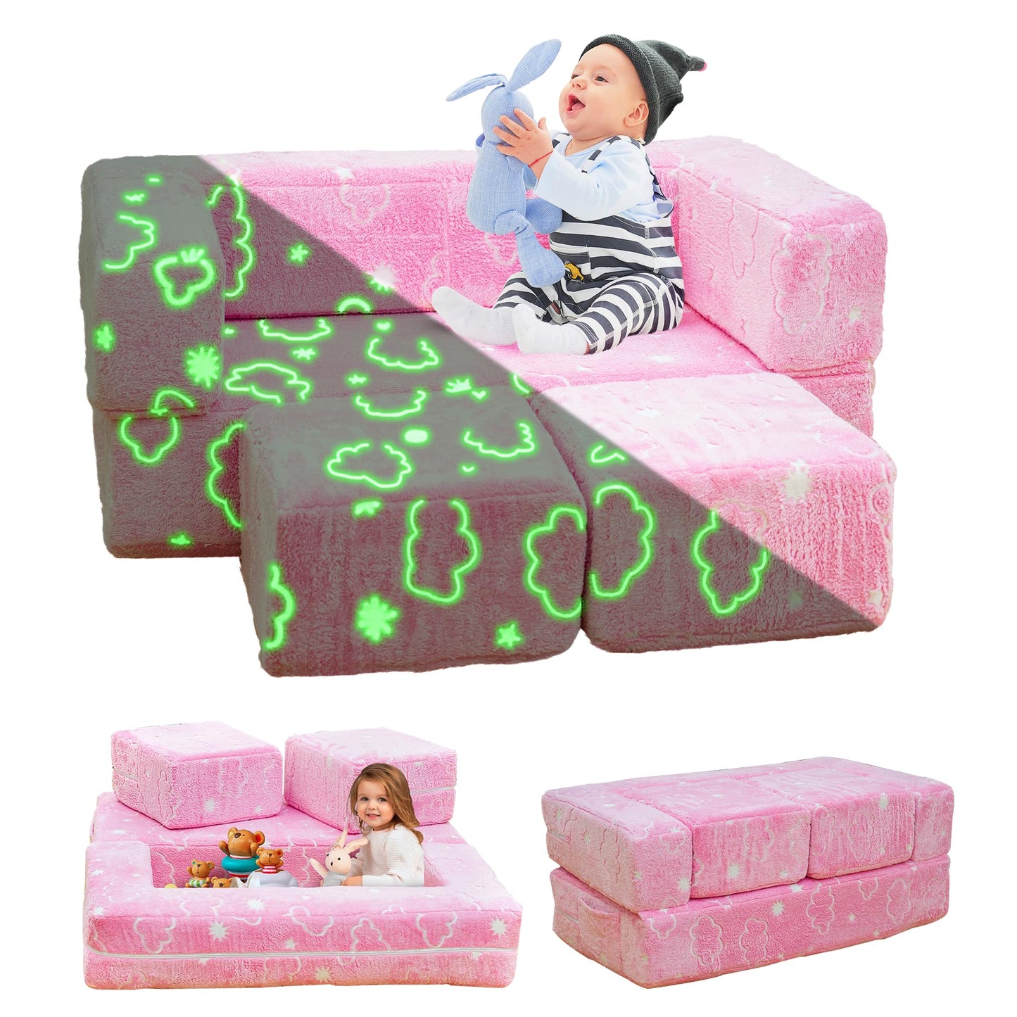 AWQM Foldable modular children's play sofa, glow-in-the-dark children's play sofa
