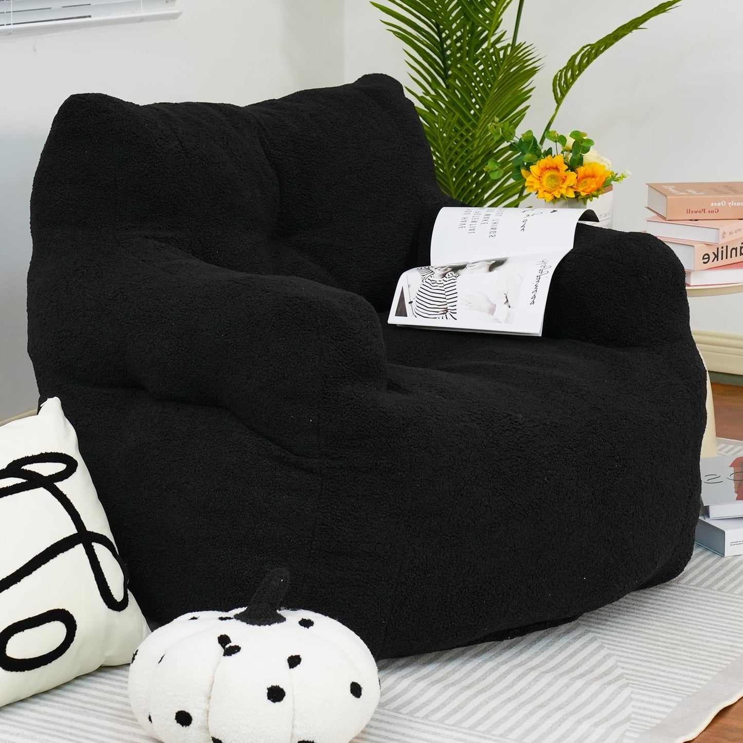AWQM adult bean bag chair, fur bean bag sofa, memory foam large bean bag chair