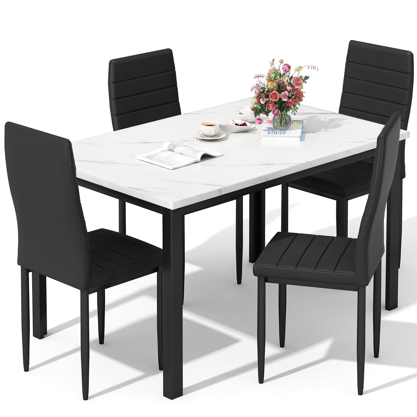 AWQM Faux Marble Dining Table and Chairs Set,4 Dining Table and Chairs