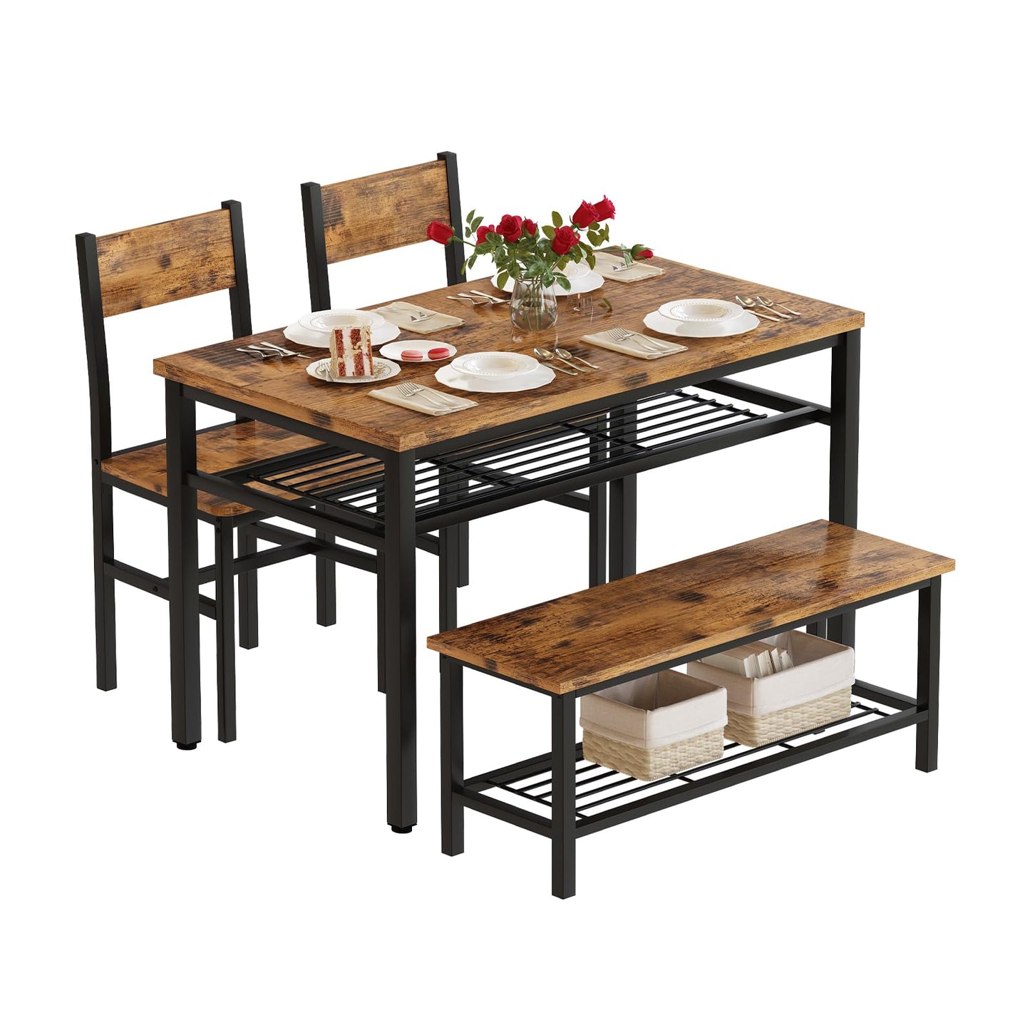 AWQM industrial wooden 4-piece kitchen dining table set for 4 people