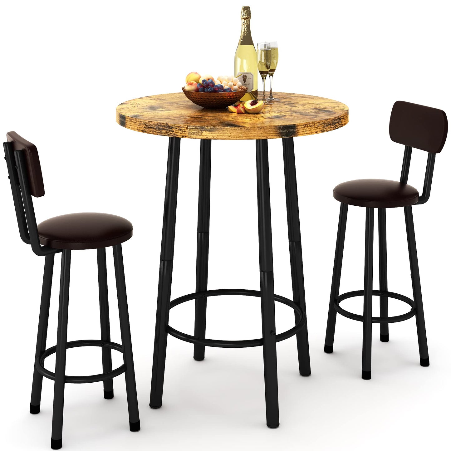 AWQM  Industrial Wooden Pub Dining Set of 3, Modern Pub Table for Two