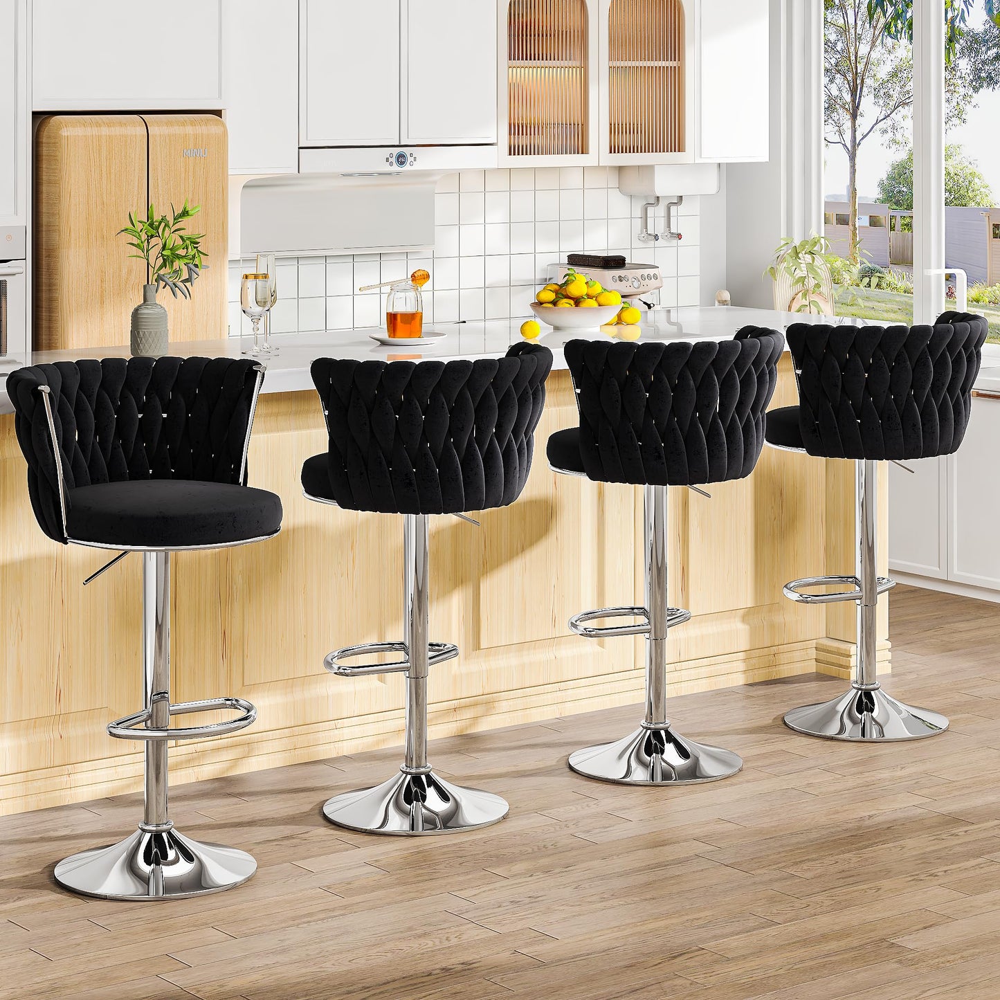 AWQM Bar Stool Set Velvet Swivel Chair