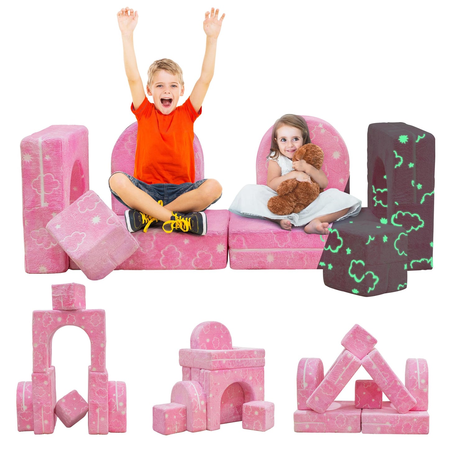 AWQM Glow-in-the-Dark Children's Sofa 8-Piece Set Modular Children's Play Sofa