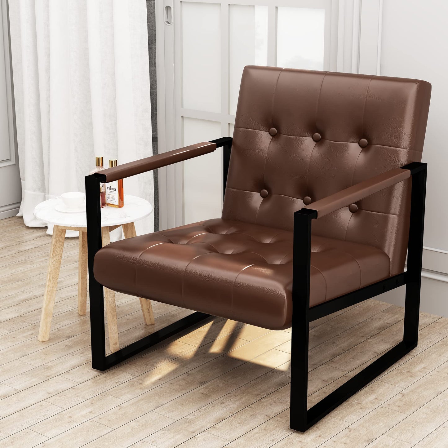 AWQM Mid-Century Armrest Tufted Faux Leather Upholstered Chair