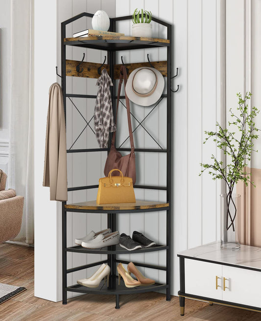AWQM Industrial Hall Tree Corner Cloth Rack 3 in 1 Entrance Coat Rack