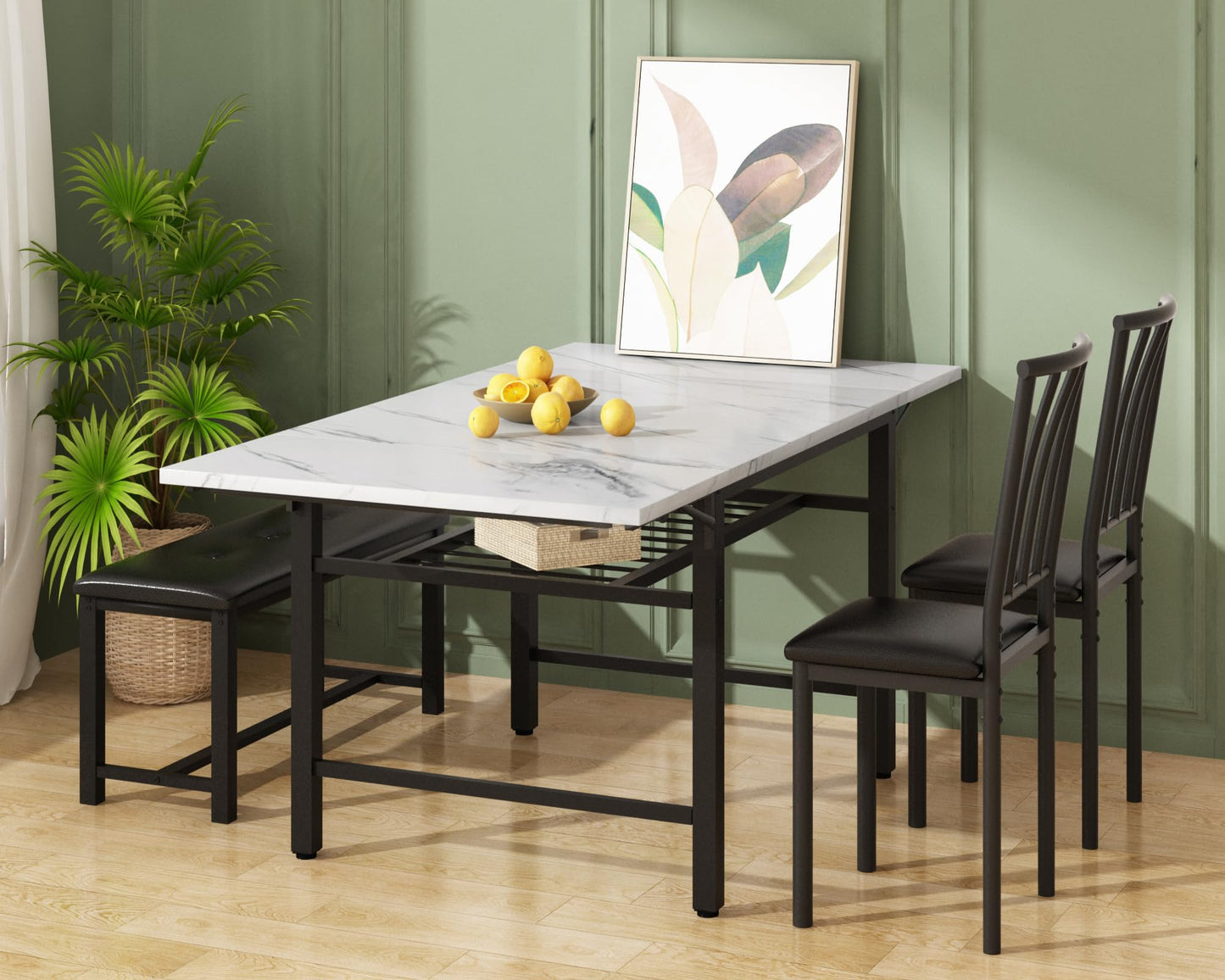 AWQM Modern Industrial Wooden 4-Piece Dining Table Set