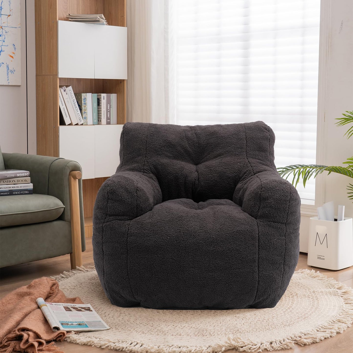AWQM Fluffy Lazyboy Bean Bag Chair Padded Tufted Upholstered Bean Bag Chair
