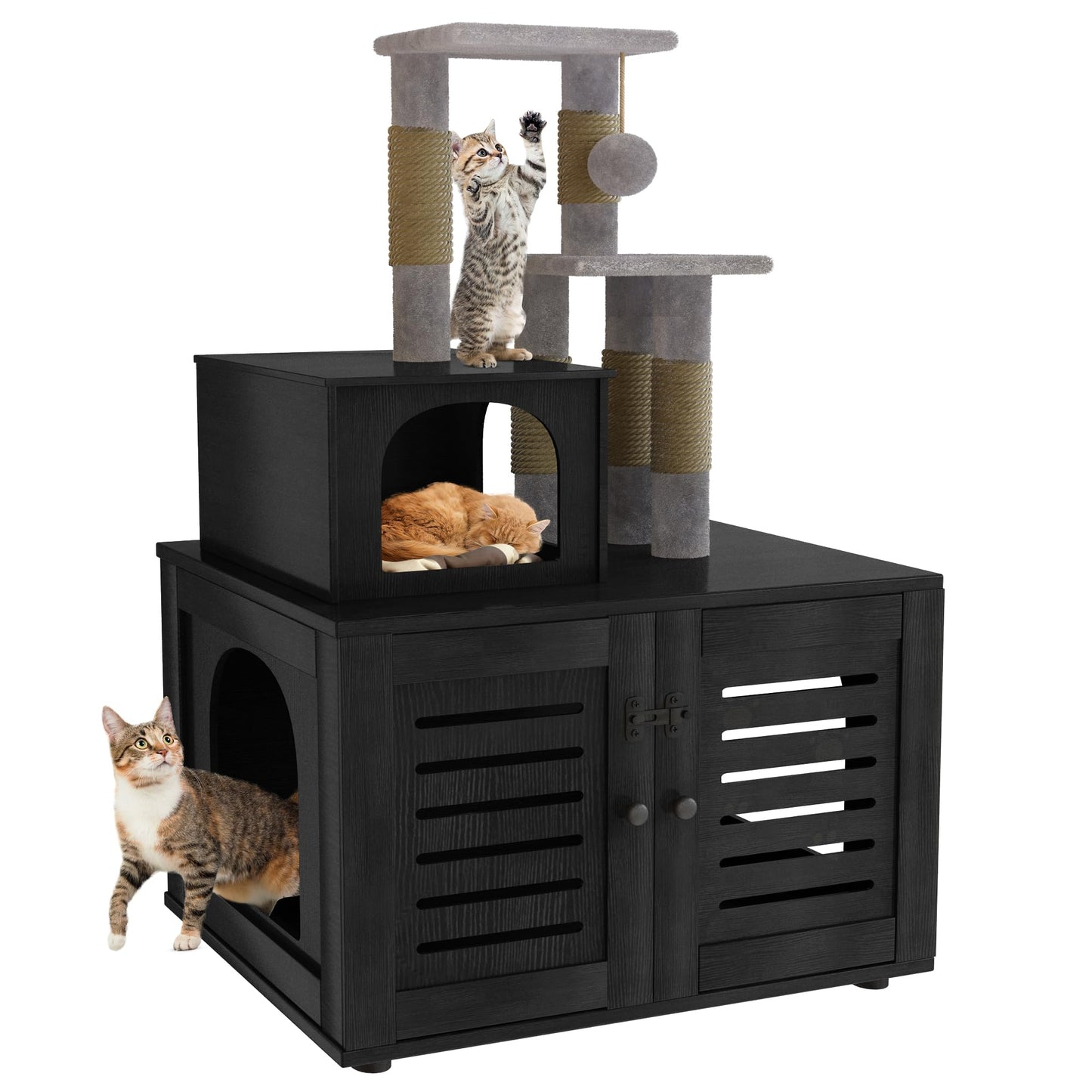 AWQM Cat Tree with Litter Box Enclosure Partition Hidden Litter Box