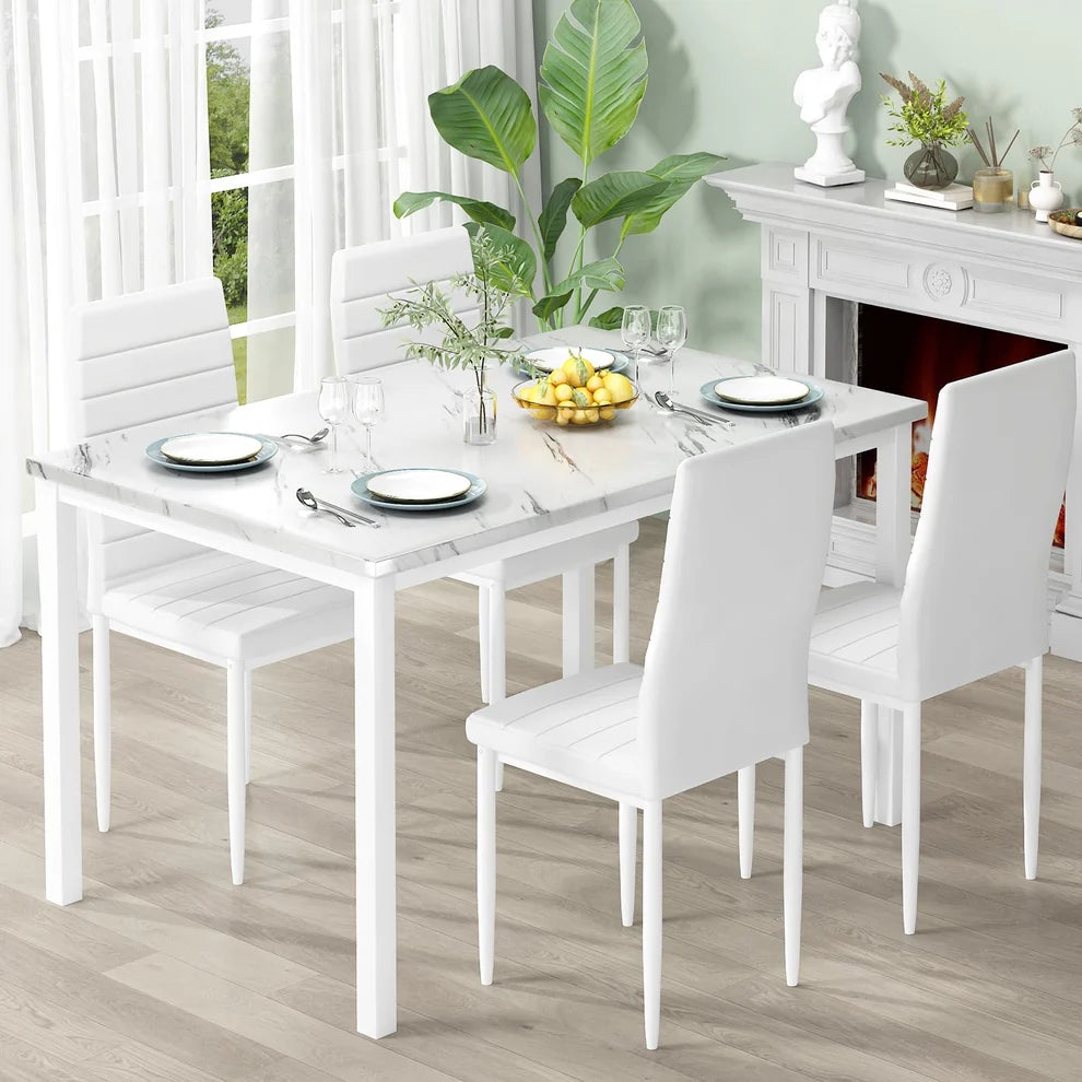 AWQM Faux Marble Dining Table and Chairs Set,4 Dining Table and Chairs
