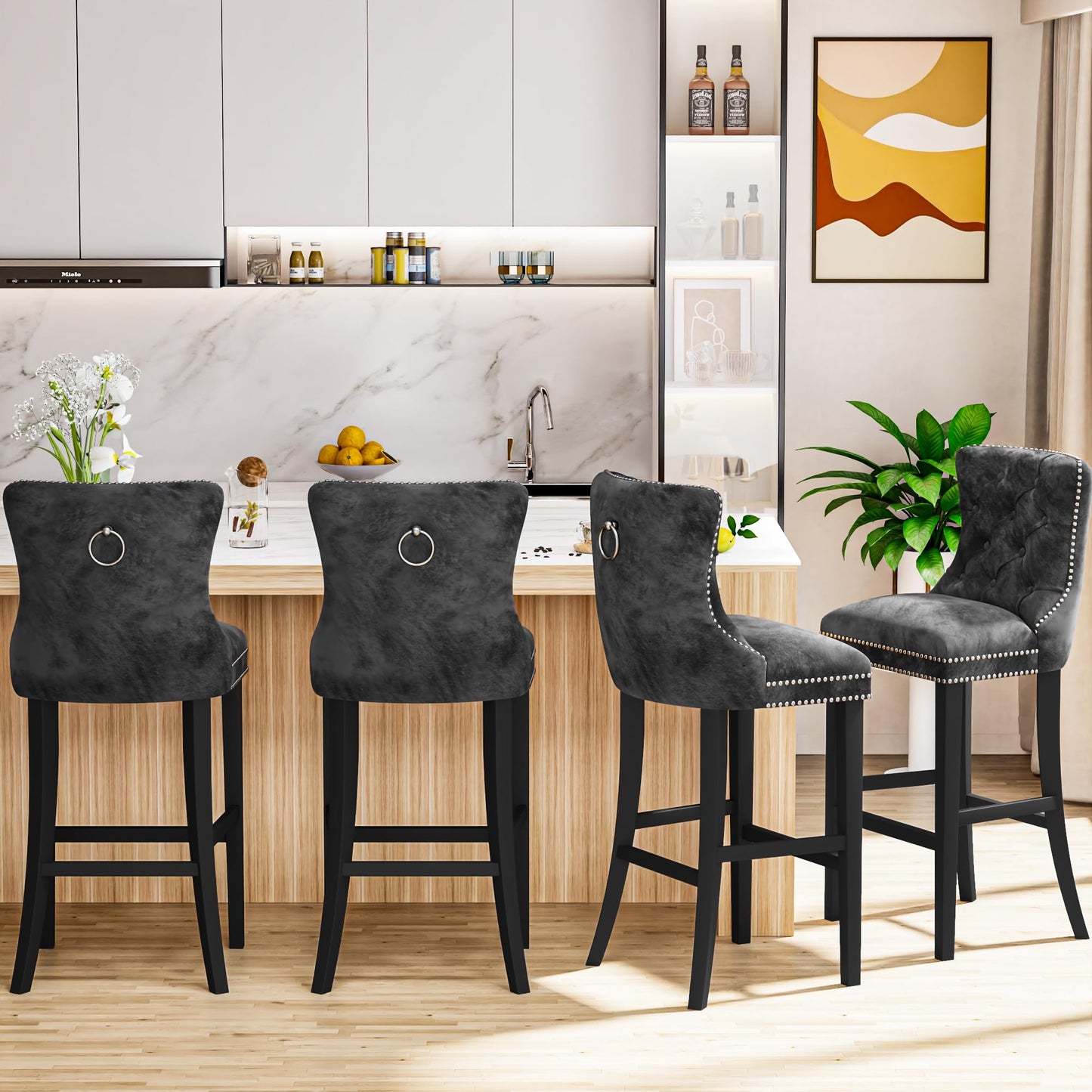 AWQM Velvet Tufted Counter Height Bar Stool Set of 4