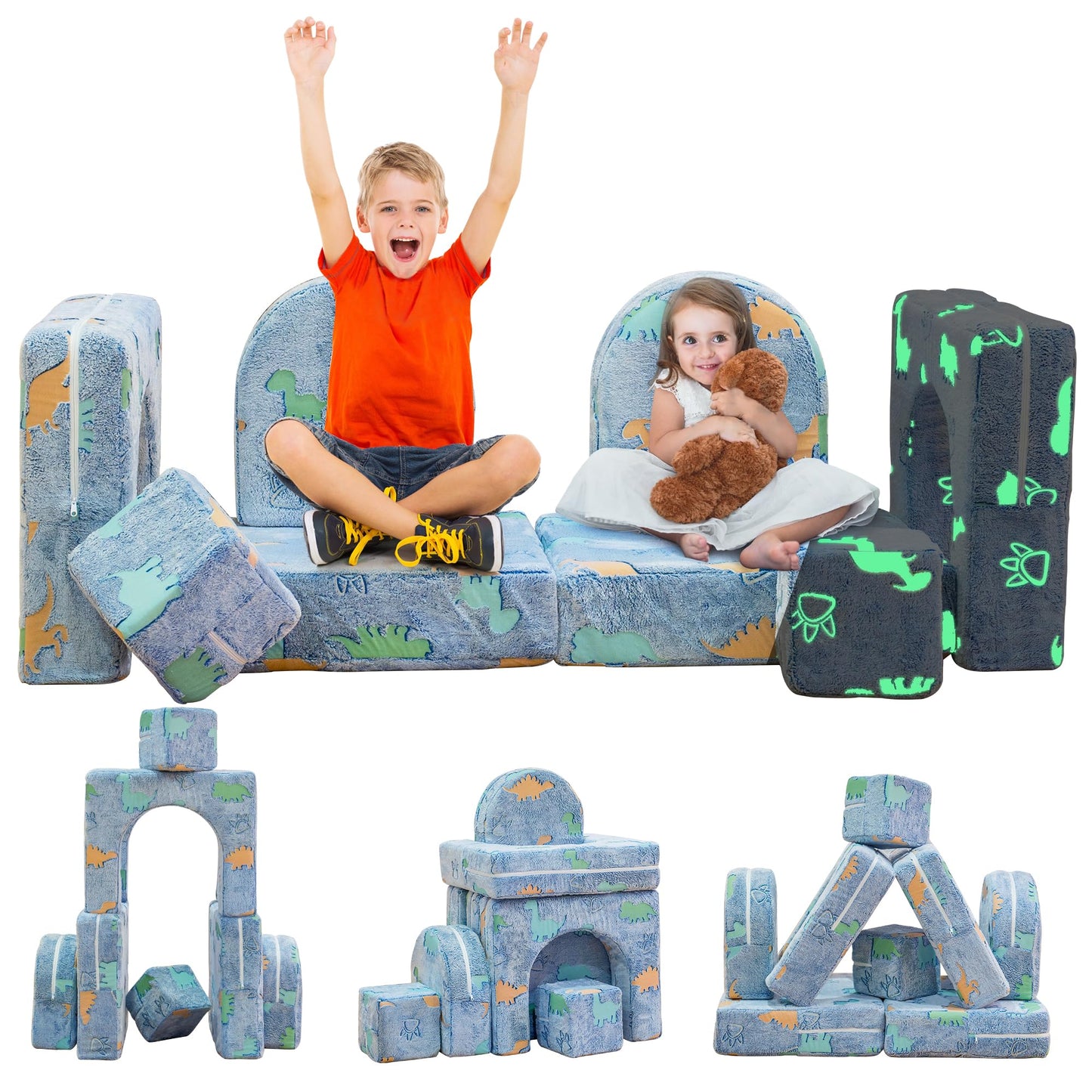 AWQM Glow-in-the-Dark Children's Sofa 8-Piece Set Modular Children's Play Sofa