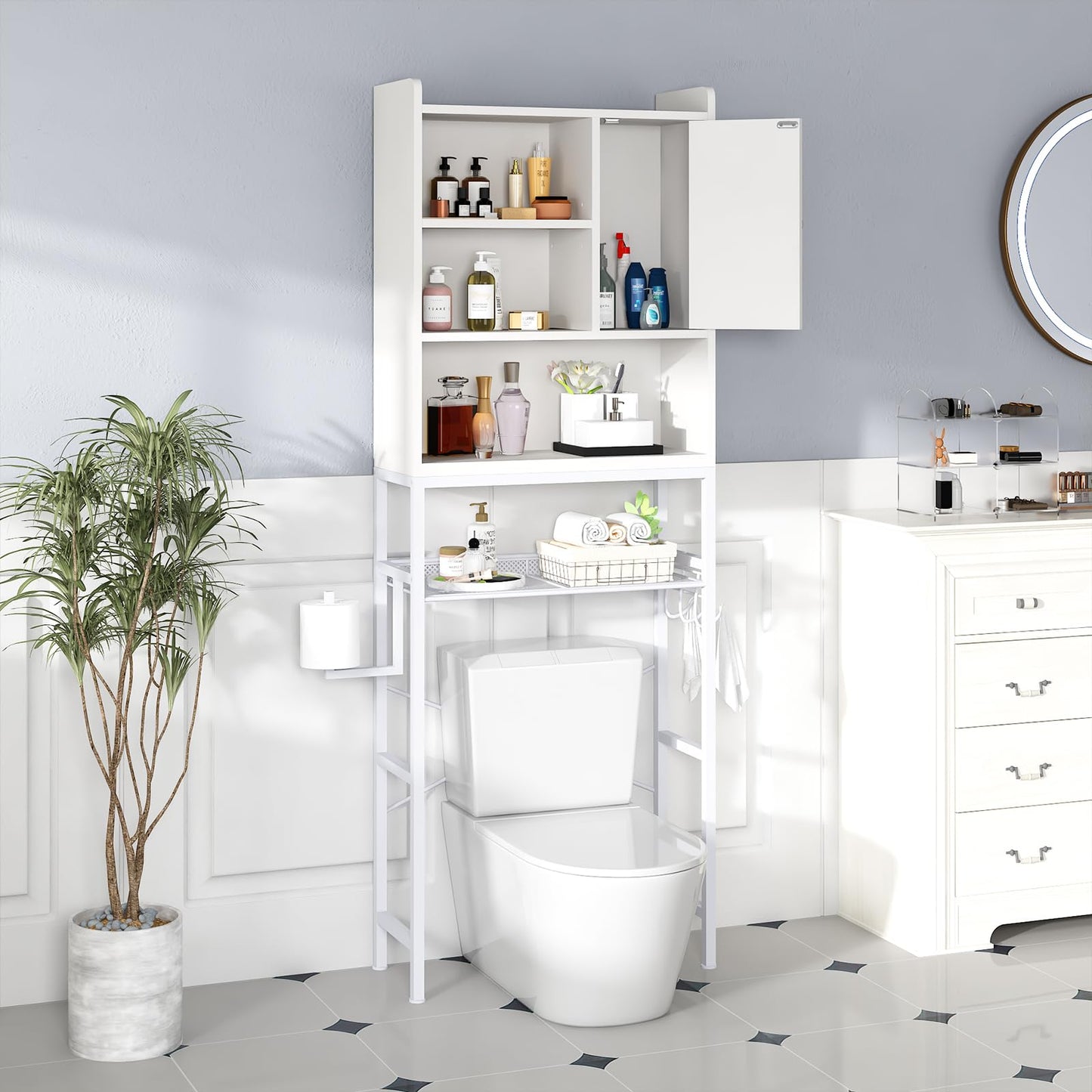 AWQM Wooden Single Door Above Toilet Space Saver Cabinet