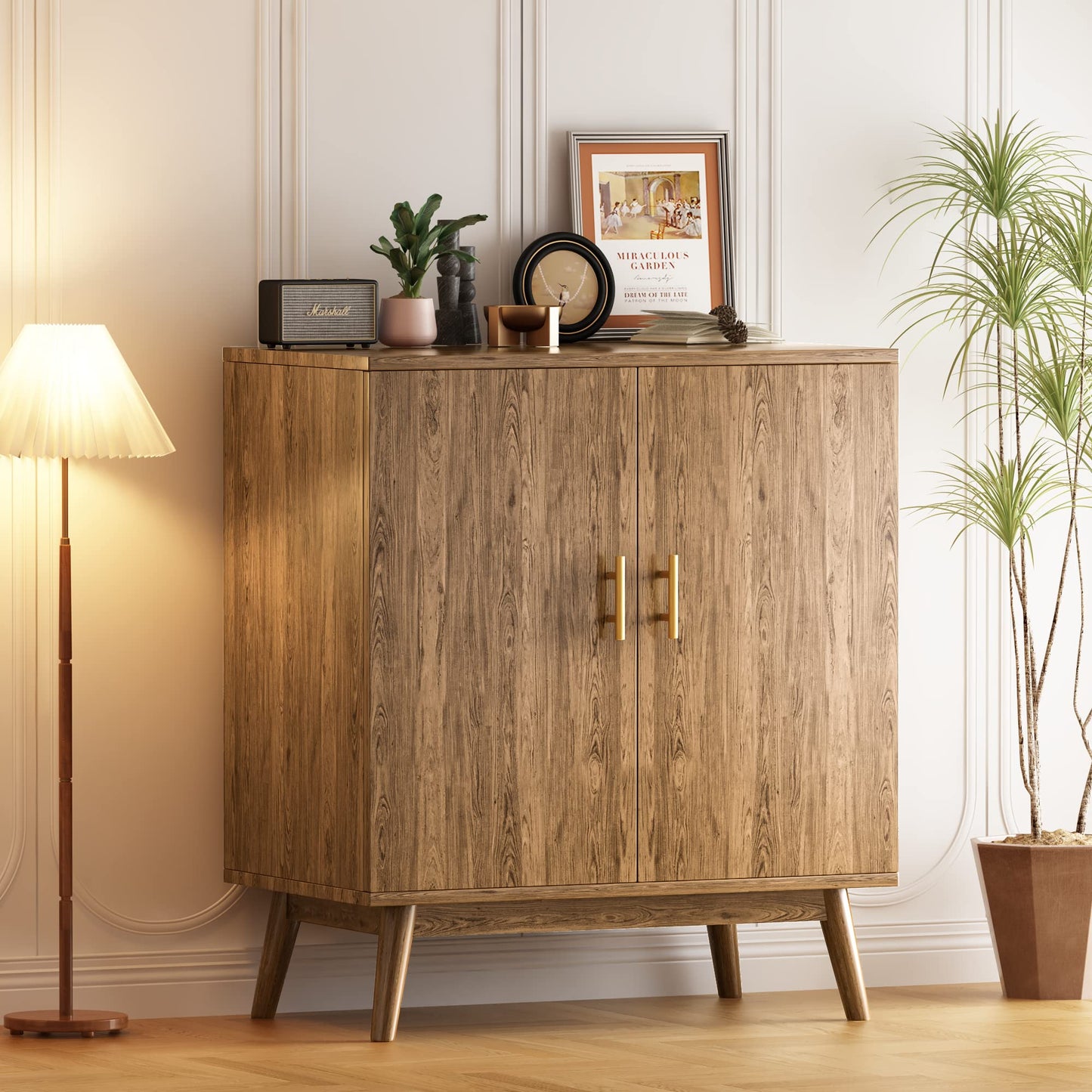 AWQM Wine Cooler with Wine Rack and Glass Holder, Freestanding Buffet Sideboard