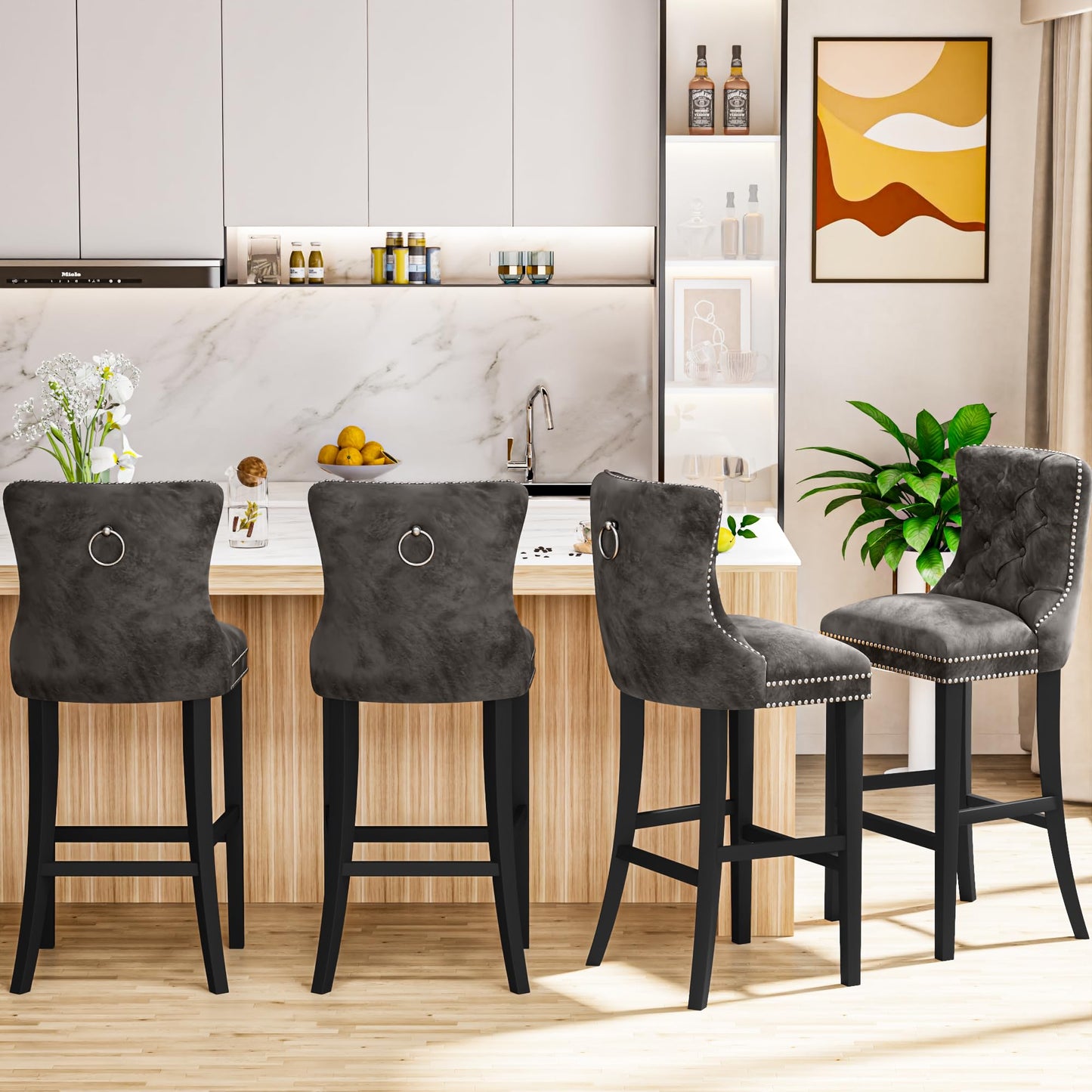 AWQM Velvet Tufted Counter Height Bar Stool Set of 4