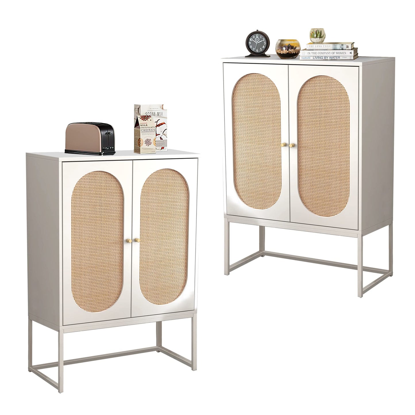 AWQM Rattan Sideboard Buffet Cabinet 2-Piece Set with Door Storage