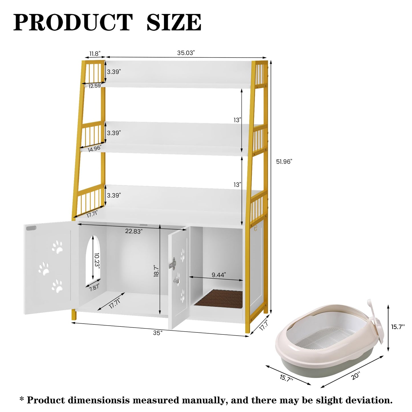 AWQM Large Wooden Cat Litter Box with Hooks and Anti-Scratch Hooks