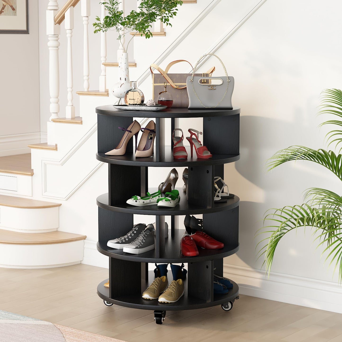 AWQM 4-Shelf Rotating Freestanding Shoe Cabinet 360° Rotating Shoe Rack Tower