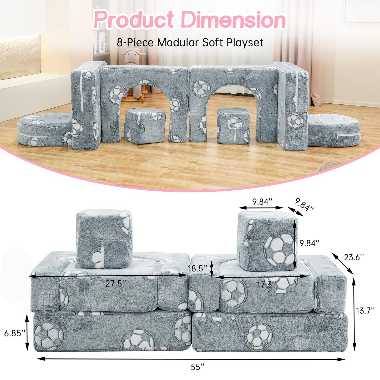 AWQM Glow-in-the-Dark Children's Sofa 8-Piece Set Modular Children's Play Sofa