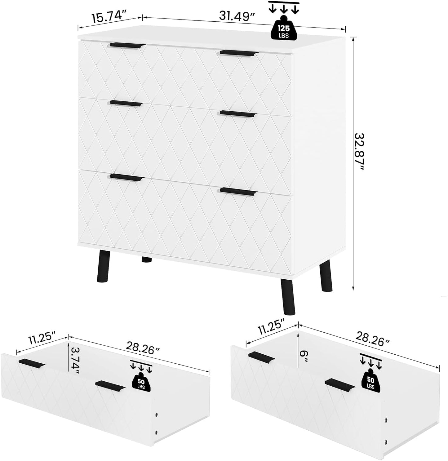 AWQM 3 Drawer Modern Dresser Large Capacity Drawers