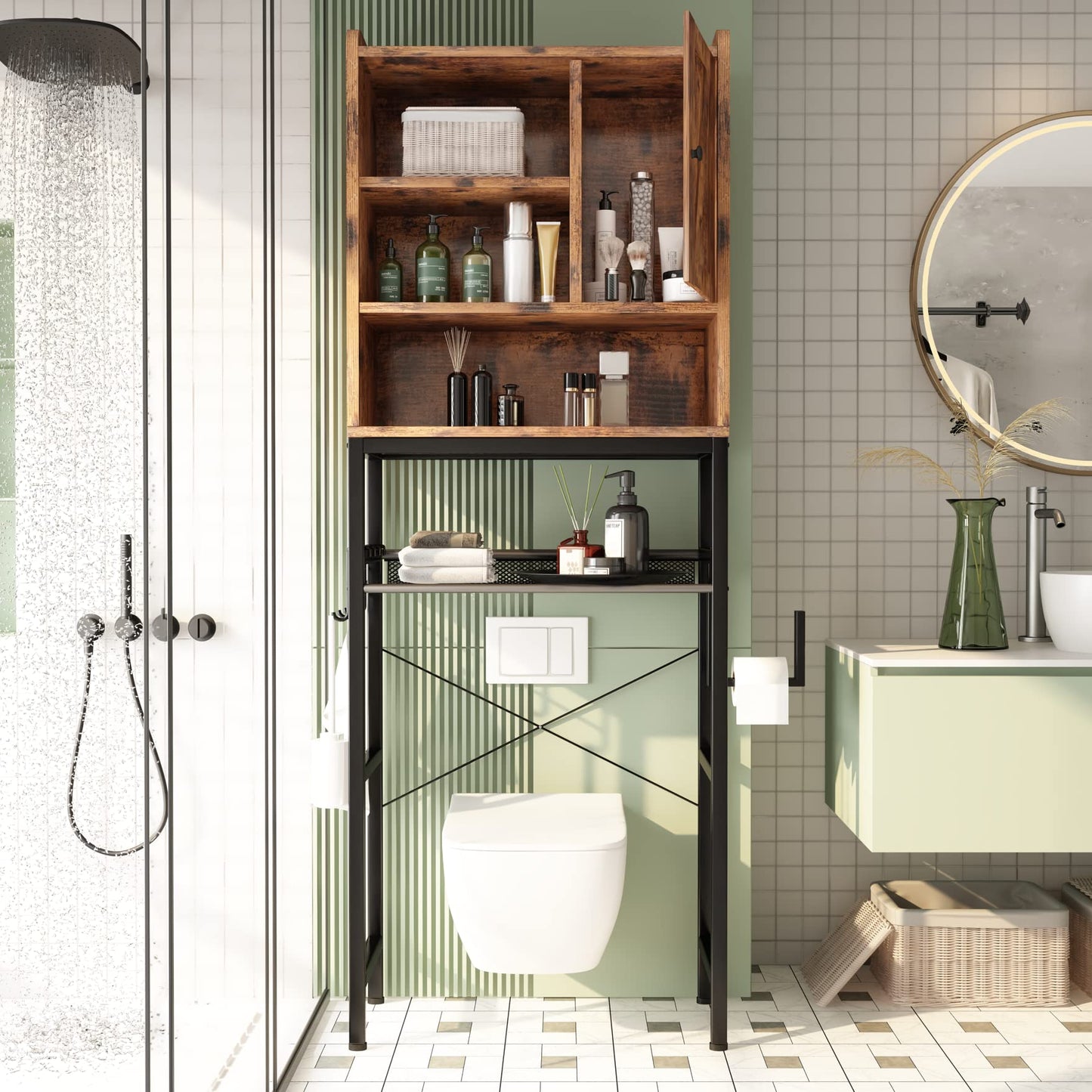 AWQM Wooden Single Door Above Toilet Space Saver Cabinet