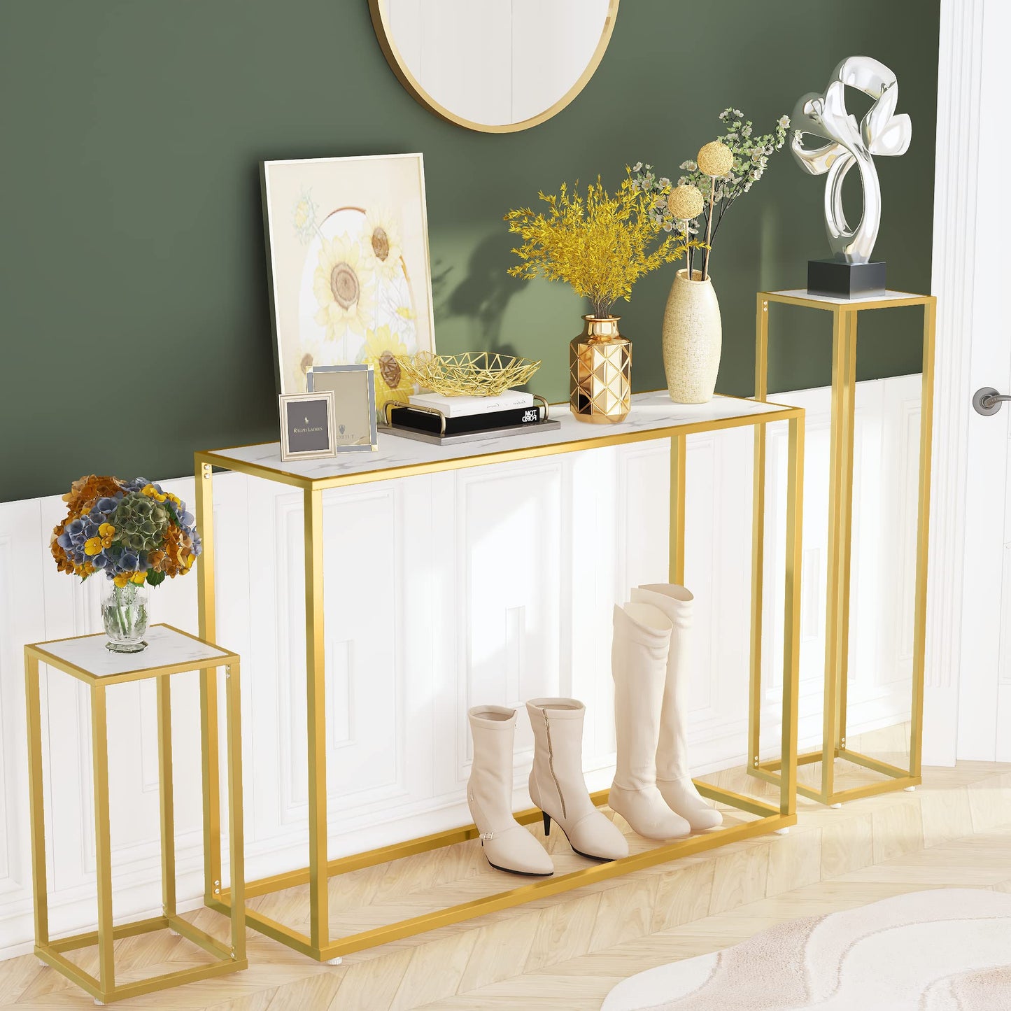 AWQM marble 3-piece living room gold dresser set