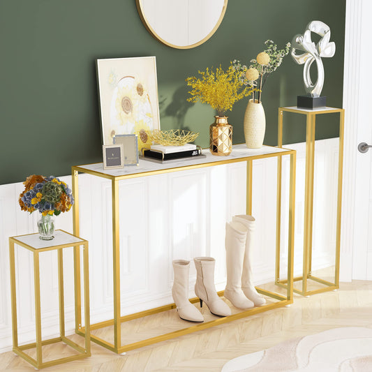 AWQM marble 3-piece living room gold dresser set