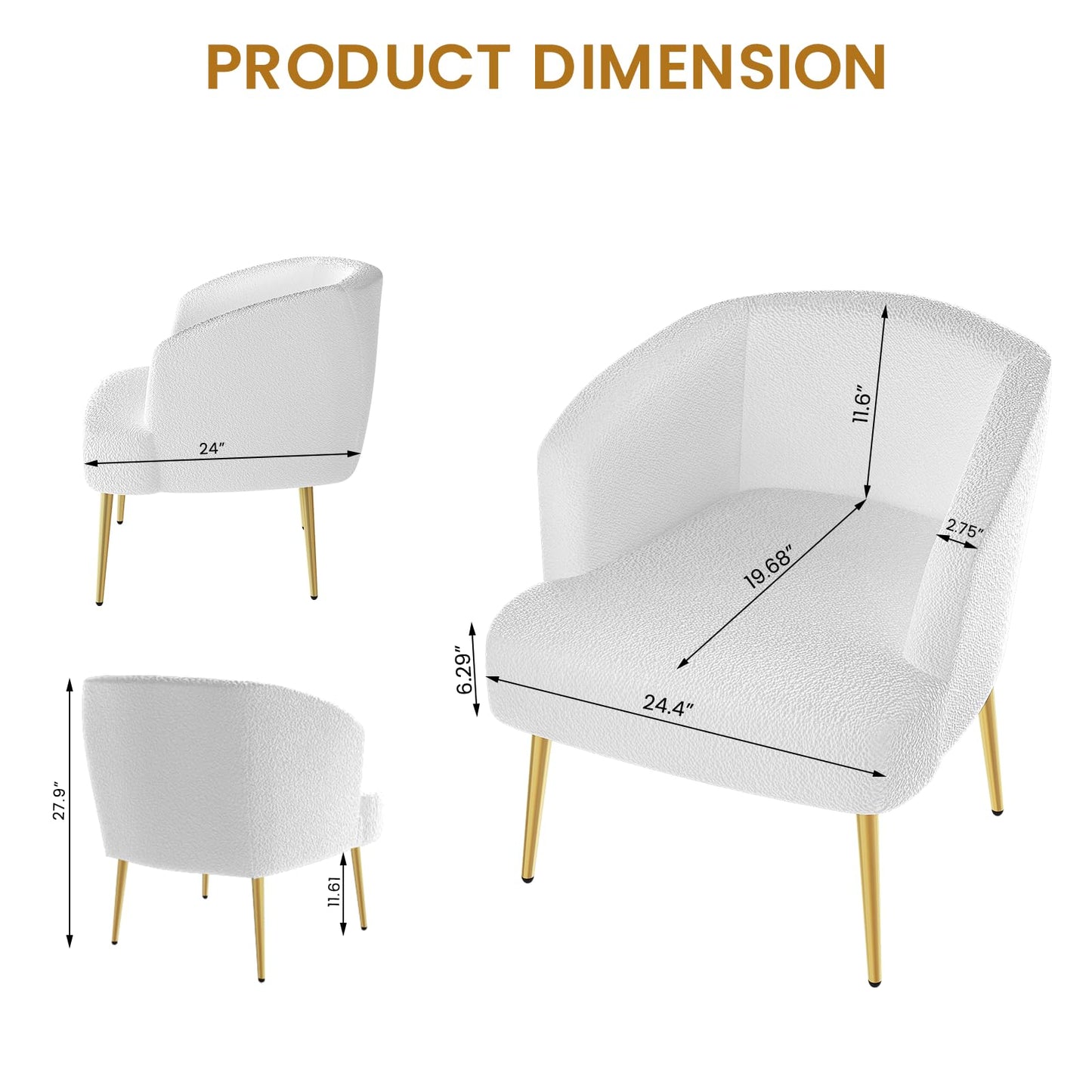 AWQM Sofa Chair with Armrests and Gold Legs