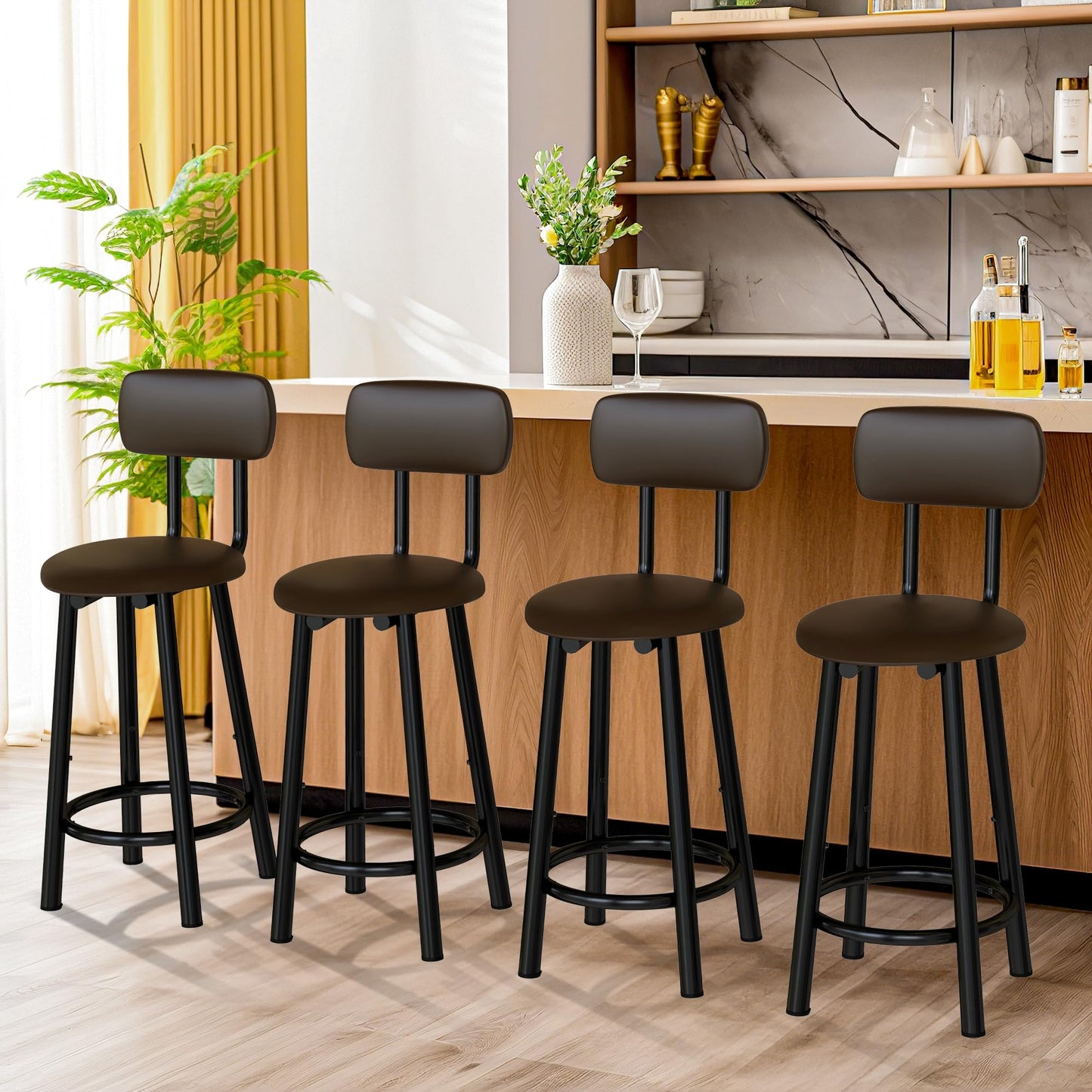 AWQM Bar Stool Set of 4 PU Leather Chairs