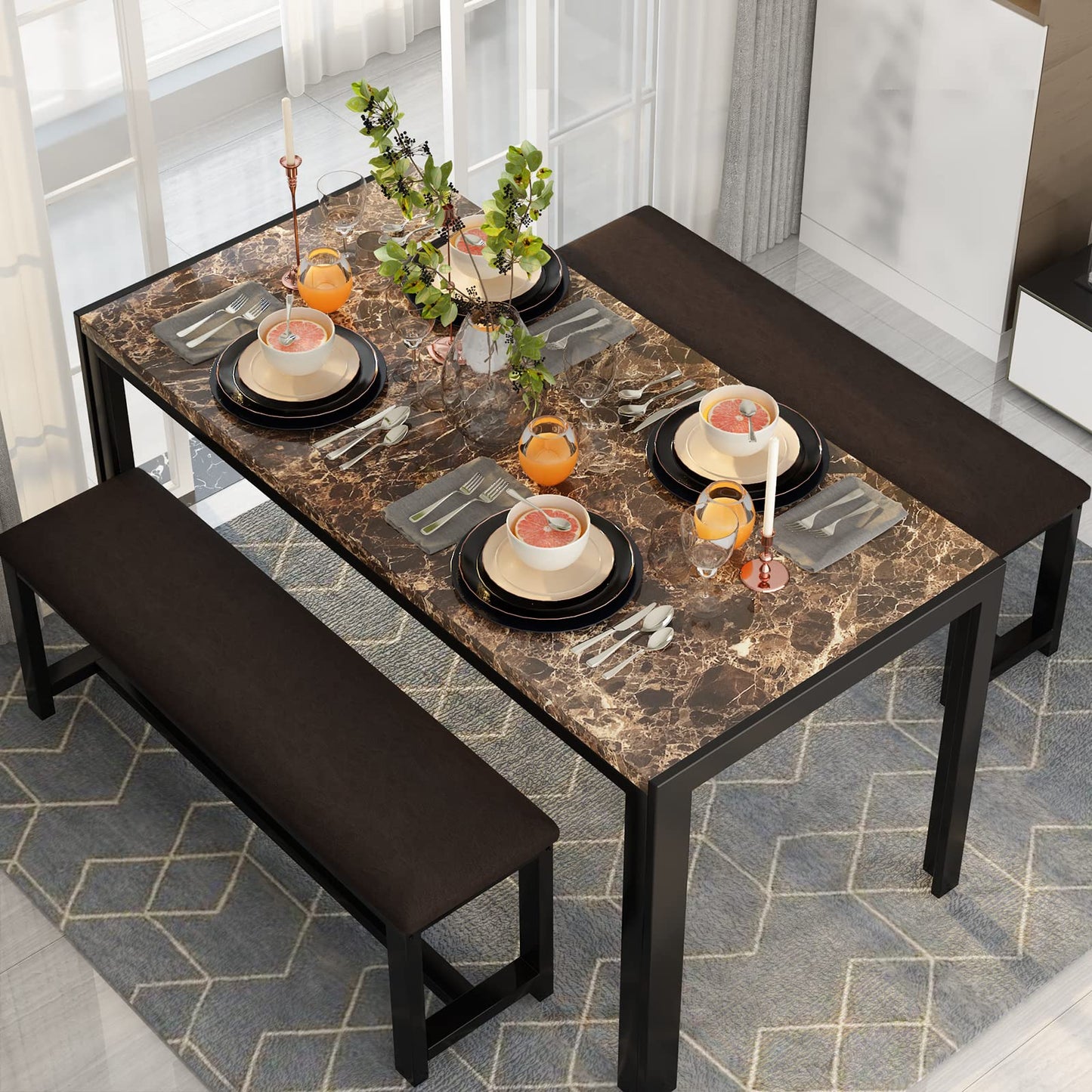 AWQM Marble Dining Table Set for 4 for 4 people