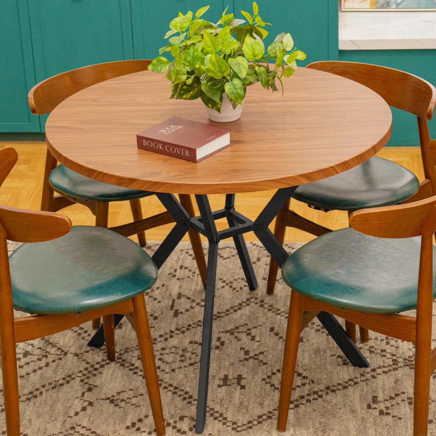 AWQM Mid-Century Modern Round Kitchen Dining Table for 4