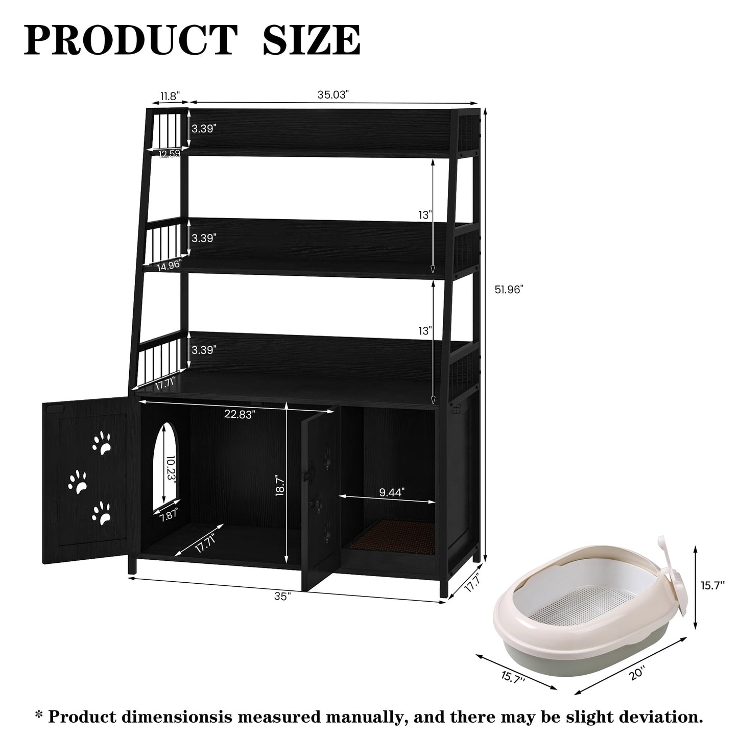 AWQM Large Wooden Cat Litter Box with Hooks and Anti-Scratch Hooks