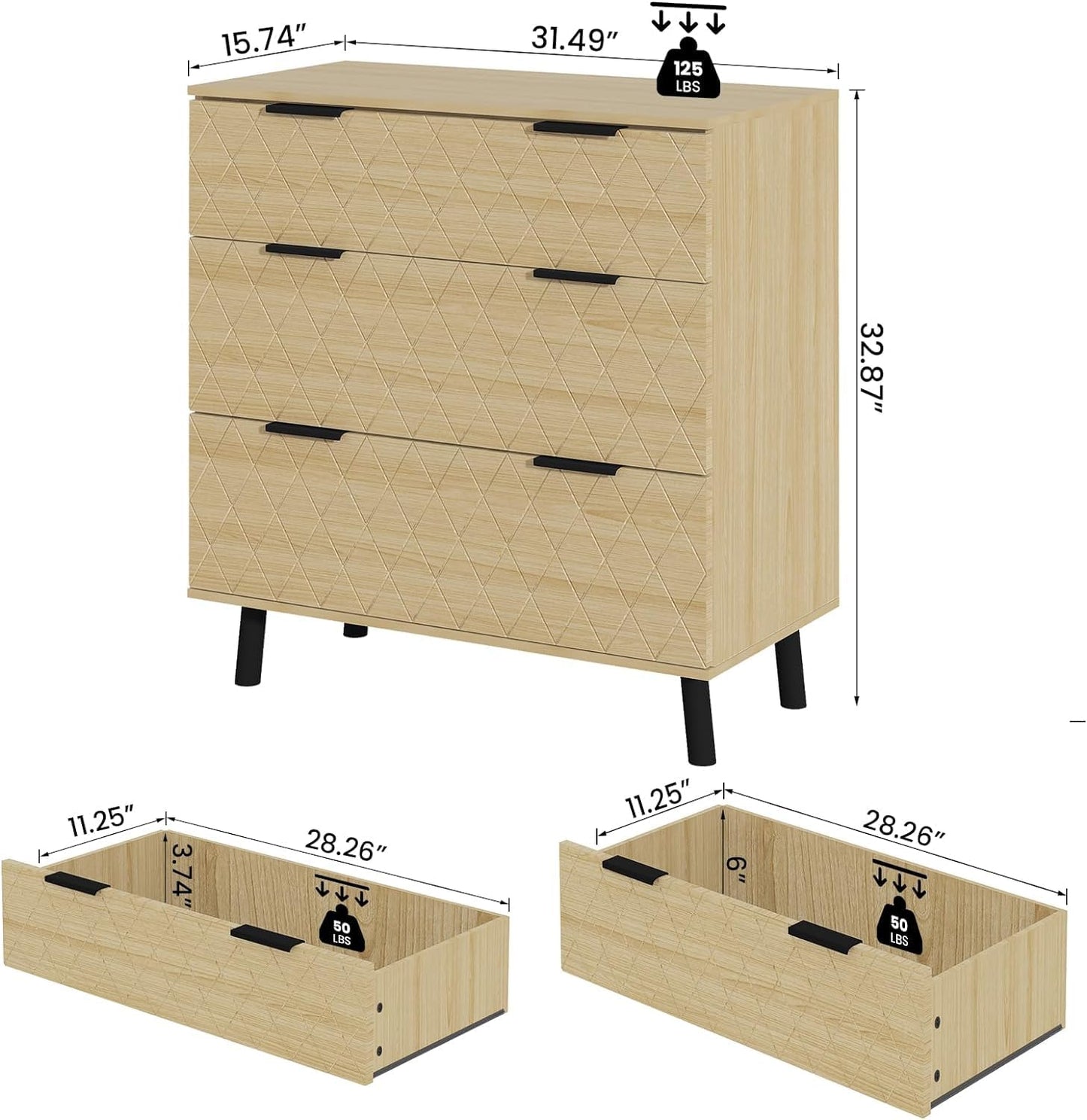 AWQM 3 Drawer Modern Dresser Large Capacity Drawers