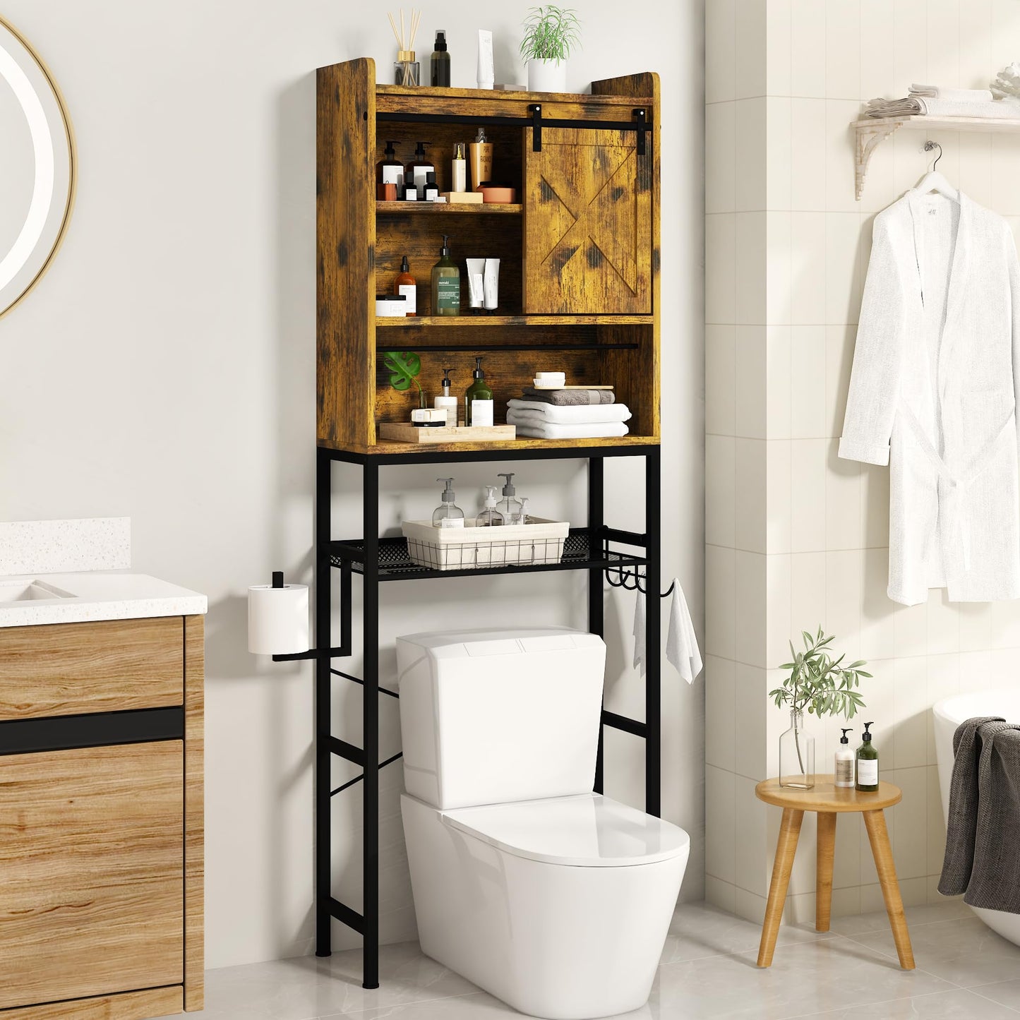AWQM Industrial Wooden Above Toilet Storage Cabinet