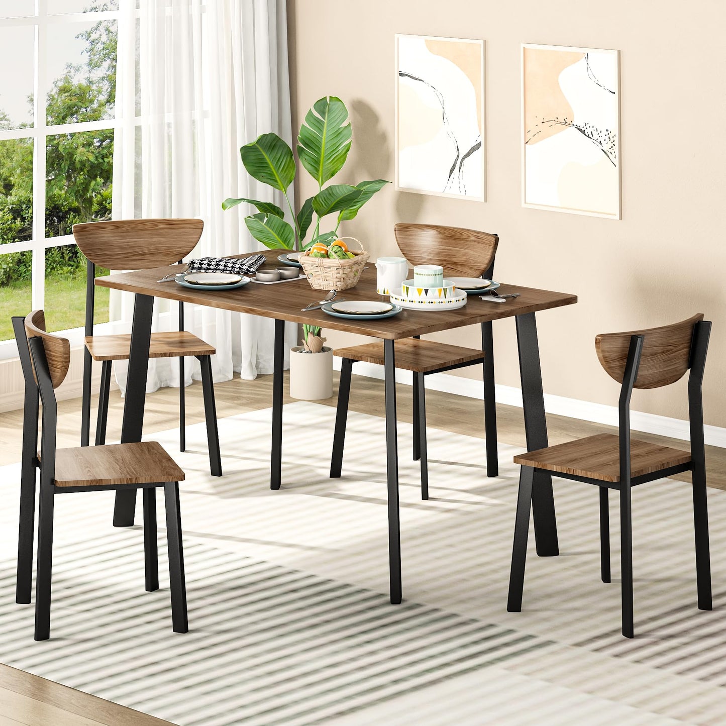 AWQM Modern Industrial Wooden Metal Dining Table Kitchen Dining Table For 4