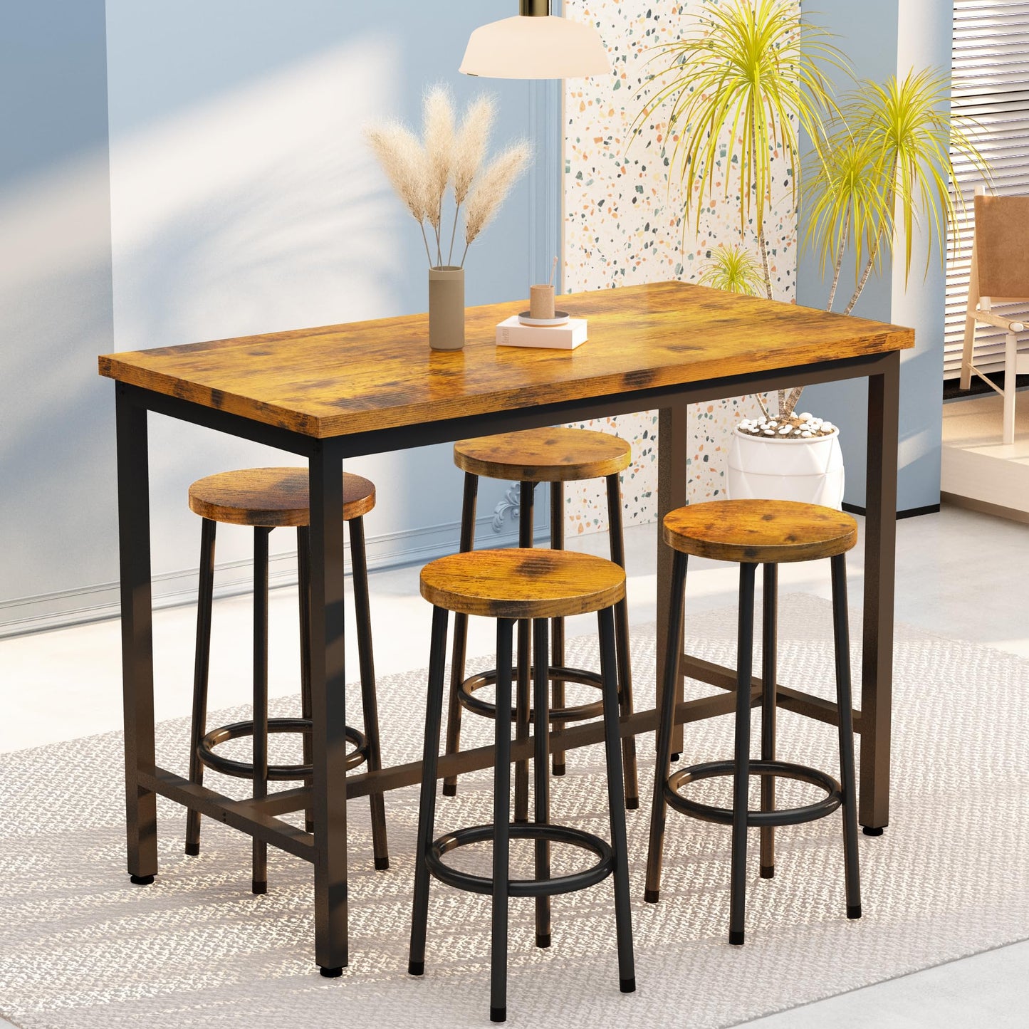 AWQM Small Industrial Wooden Dining Table Set for 4