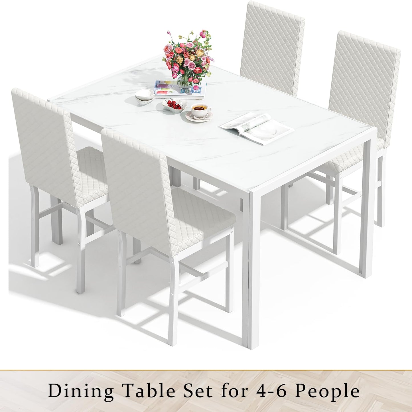 AWQM glass dining table for four, set of 5