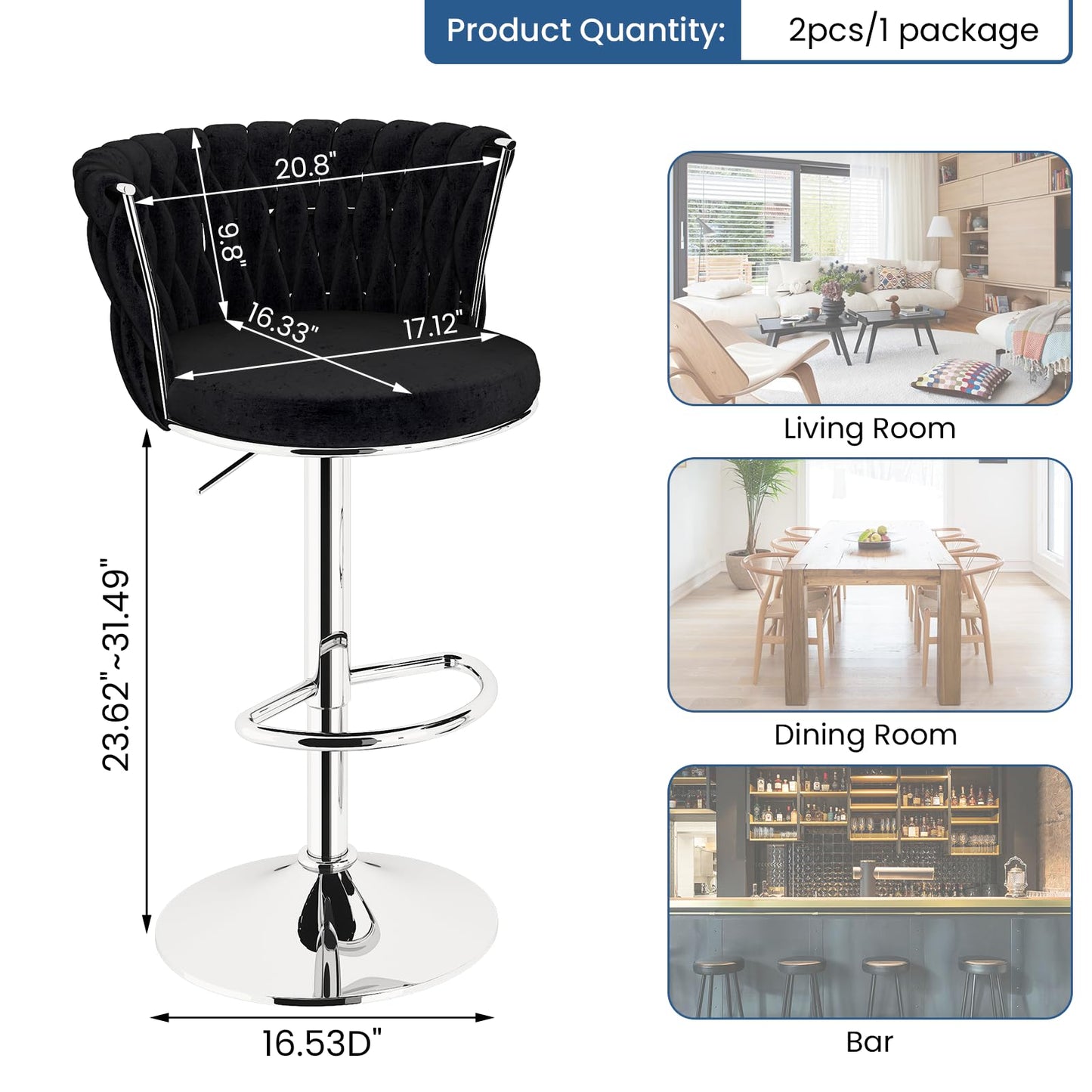 AWQM Bar Stool Set Velvet Swivel Chair