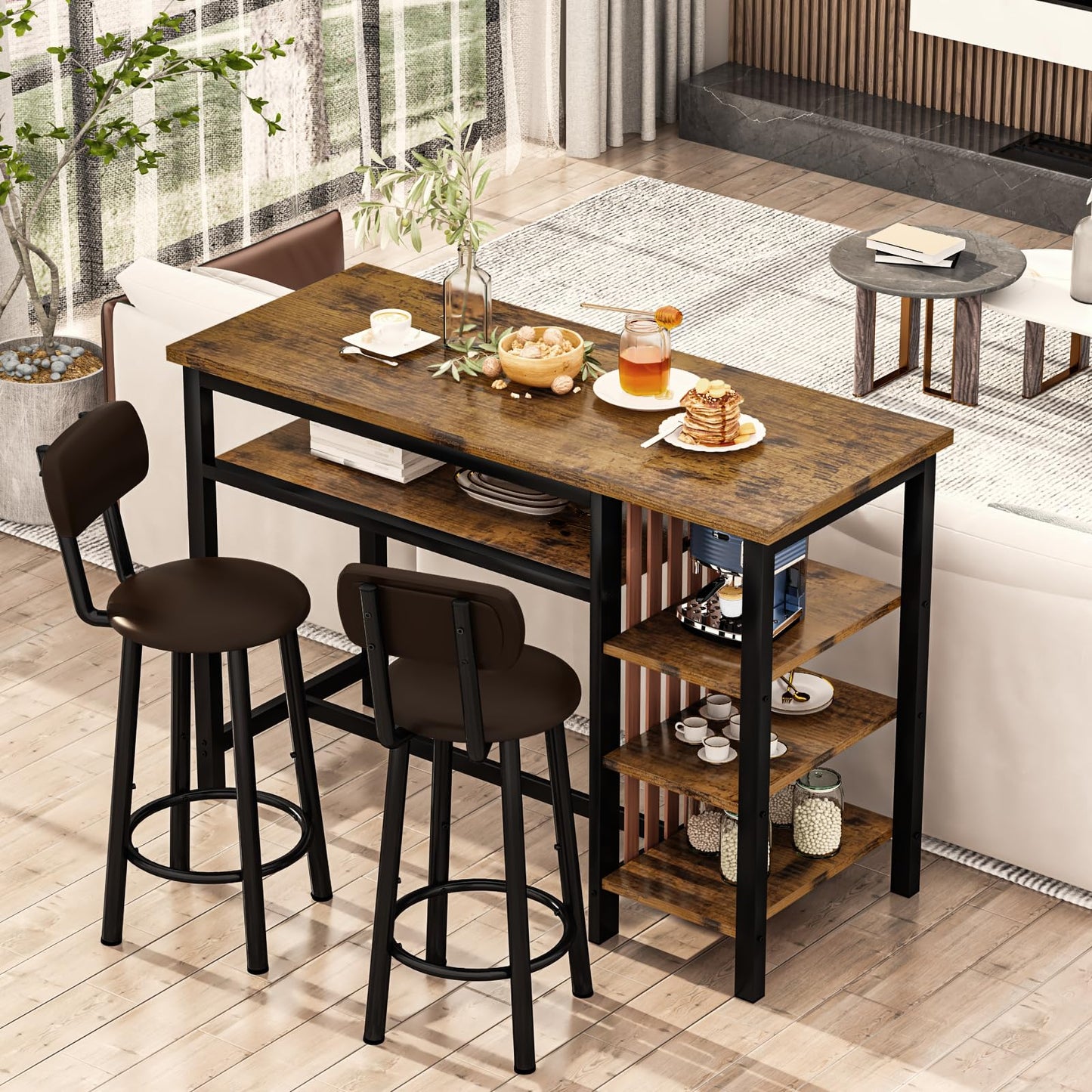 AWQM Kitchen Counter 2 Person Industrial Dining Set