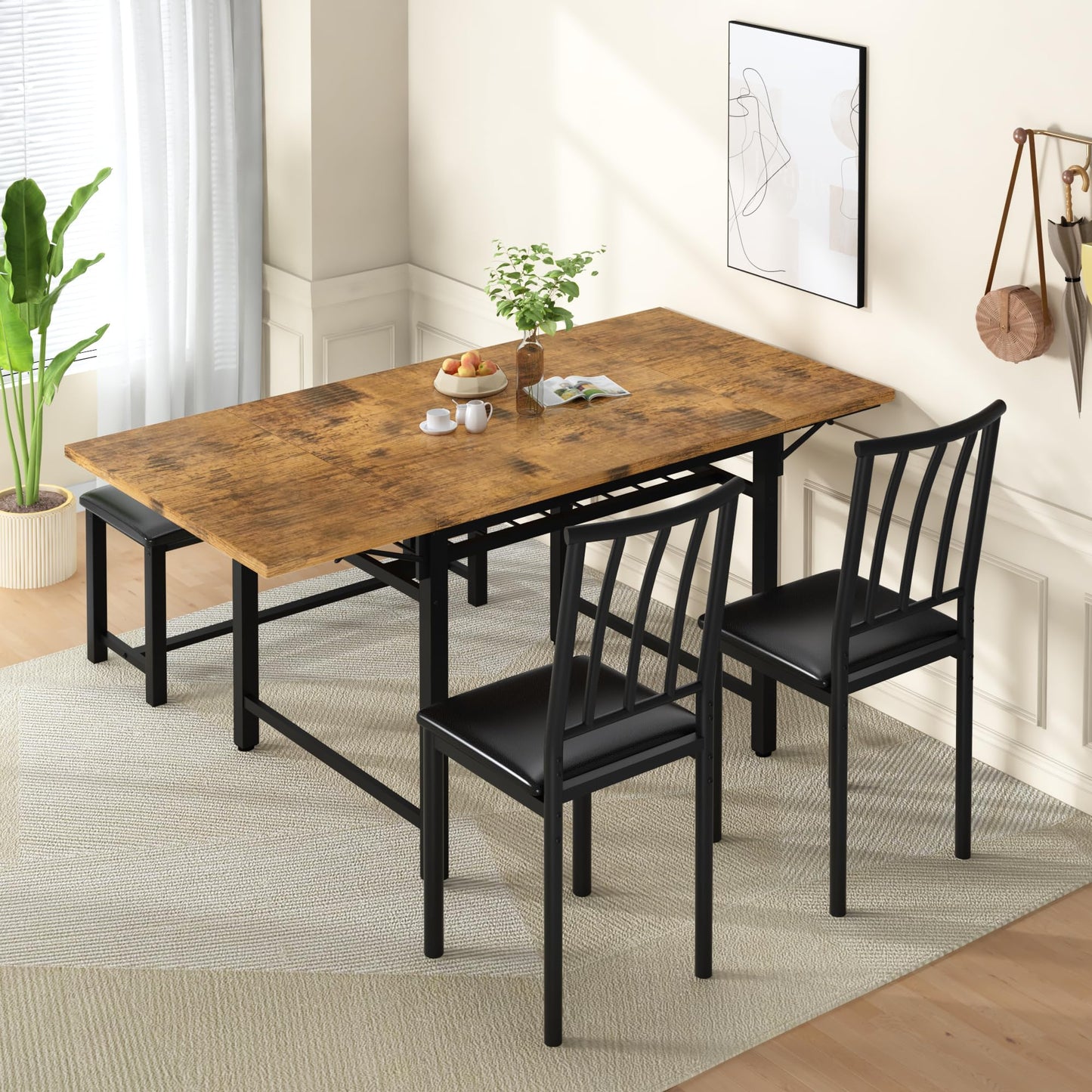 AWQM Modern Industrial Wooden 4-Piece Dining Table Set