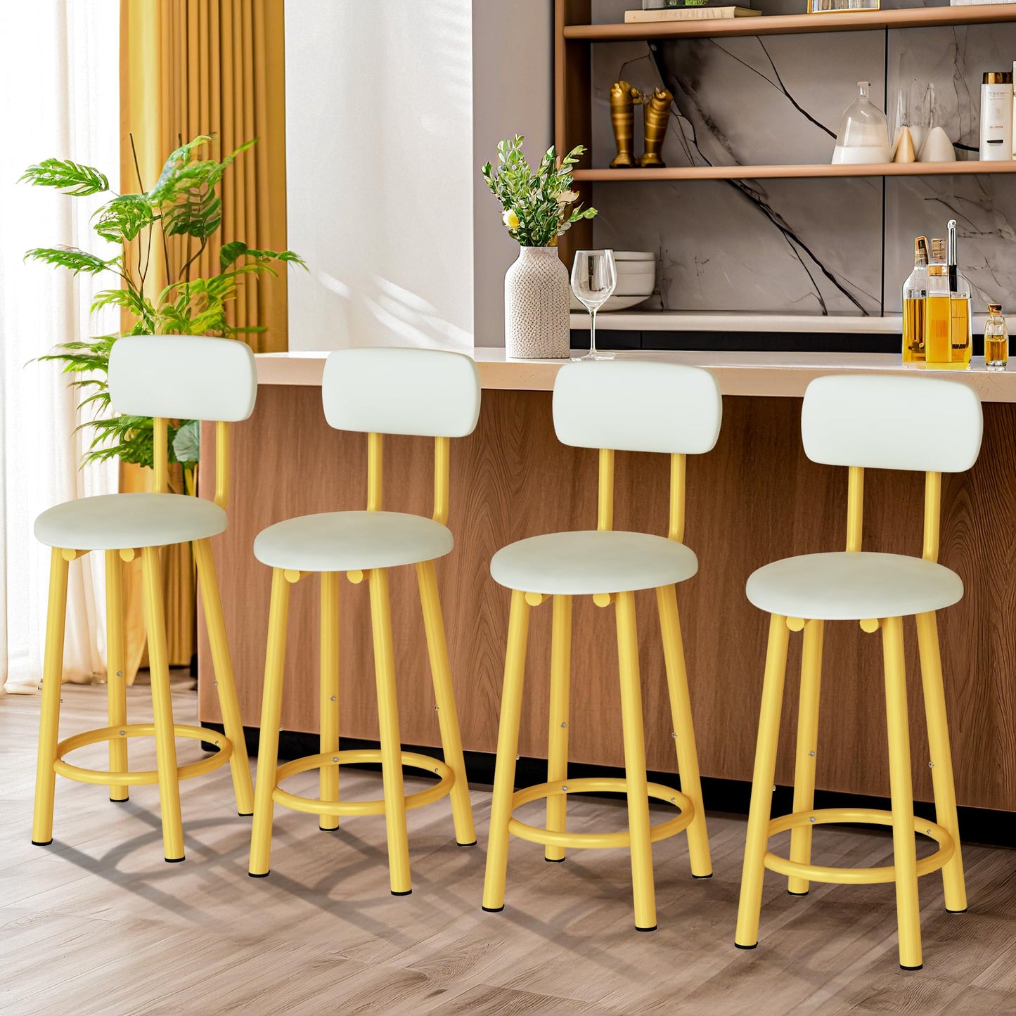 AWQM Bar Stool Set of 4 PU Leather Chairs