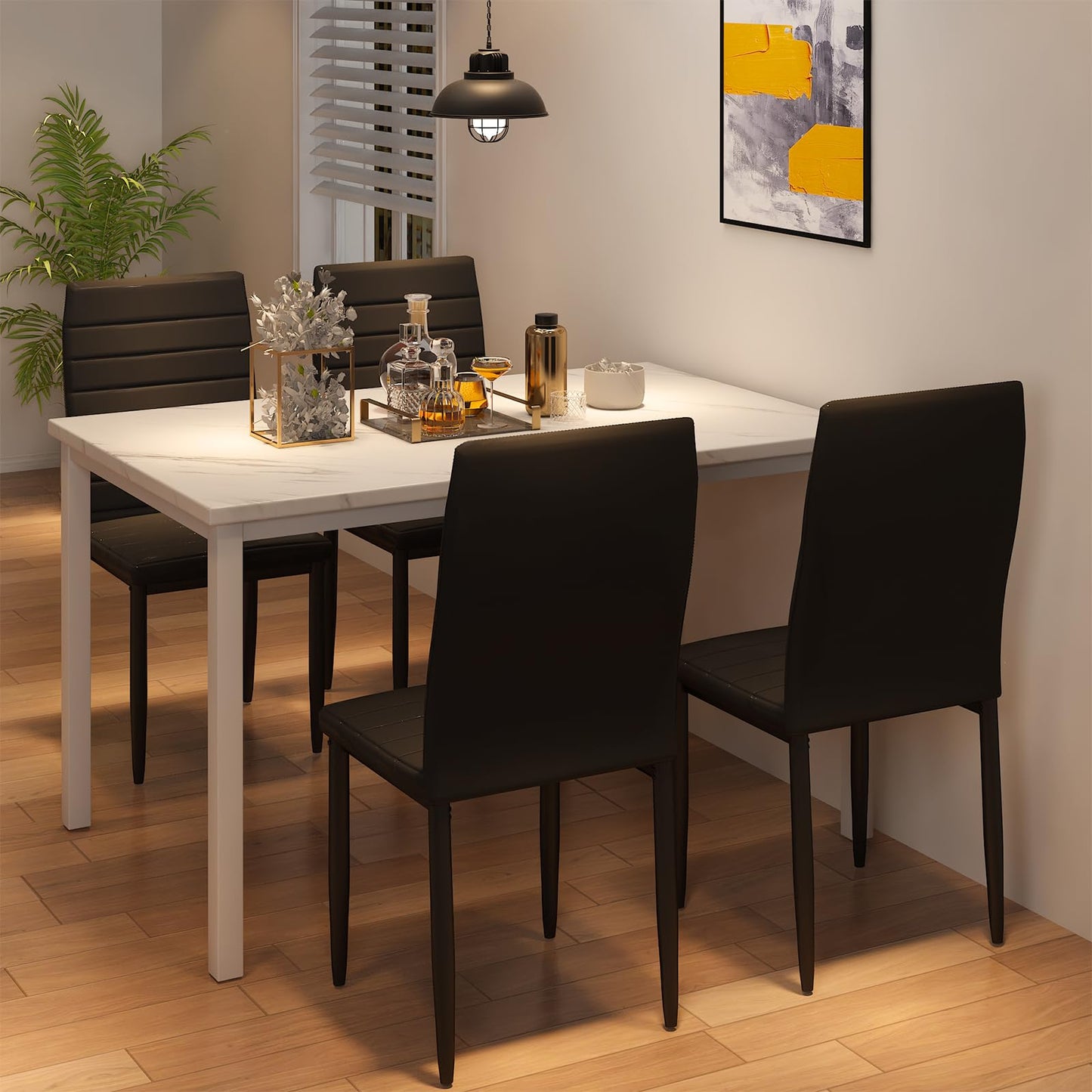 AWQM 5 Piece Set, Faux Marble 4 Person Dining Table and Chairs