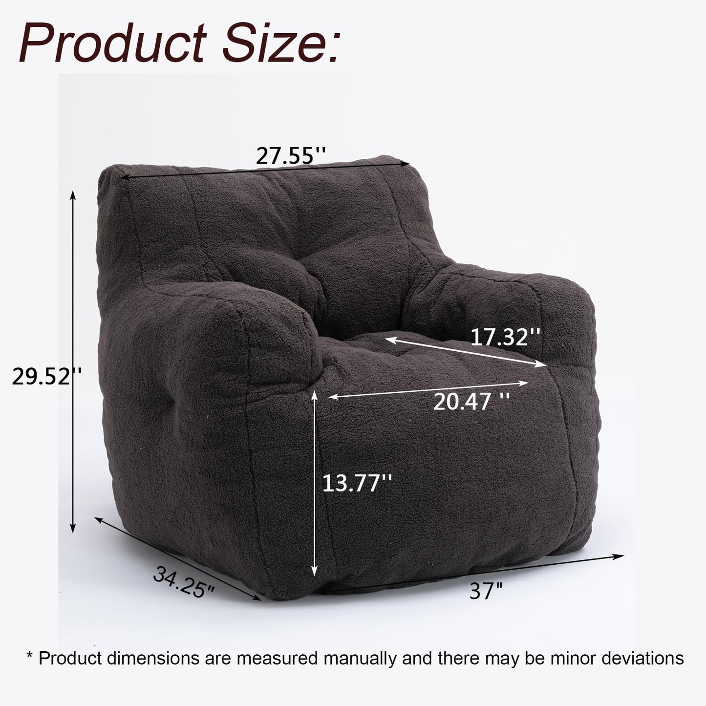 AWQM Fluffy Lazyboy Bean Bag Chair Padded Tufted Upholstered Bean Bag Chair