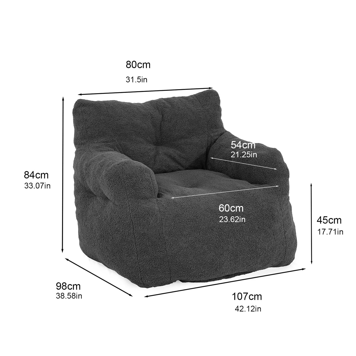 AWQM Padded Giant Bean Bag Chair, Giant Fluffy Faux Fur Bean Bag Lounger