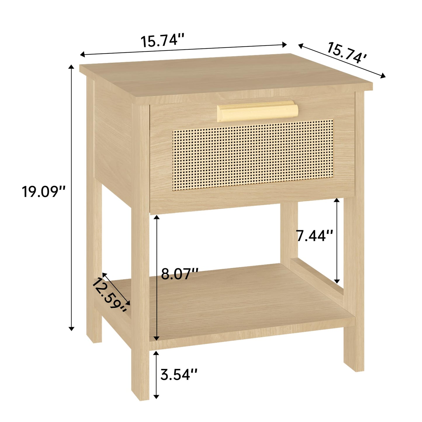 AWQM Bedside table, rattan coffee table, side table with rattan drawers and open shelves