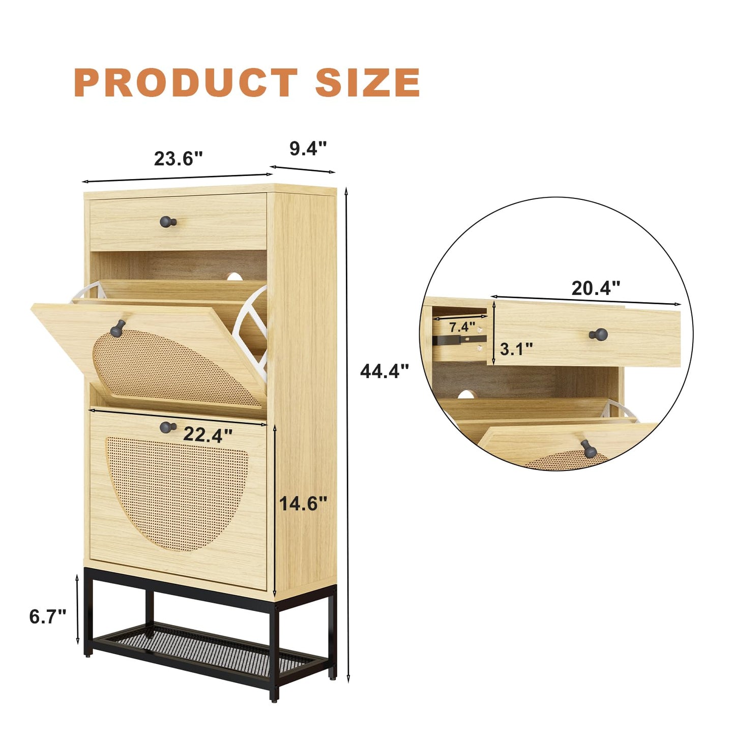 AWQM natural rattan shoe cabinet corridor freestanding shoe rack