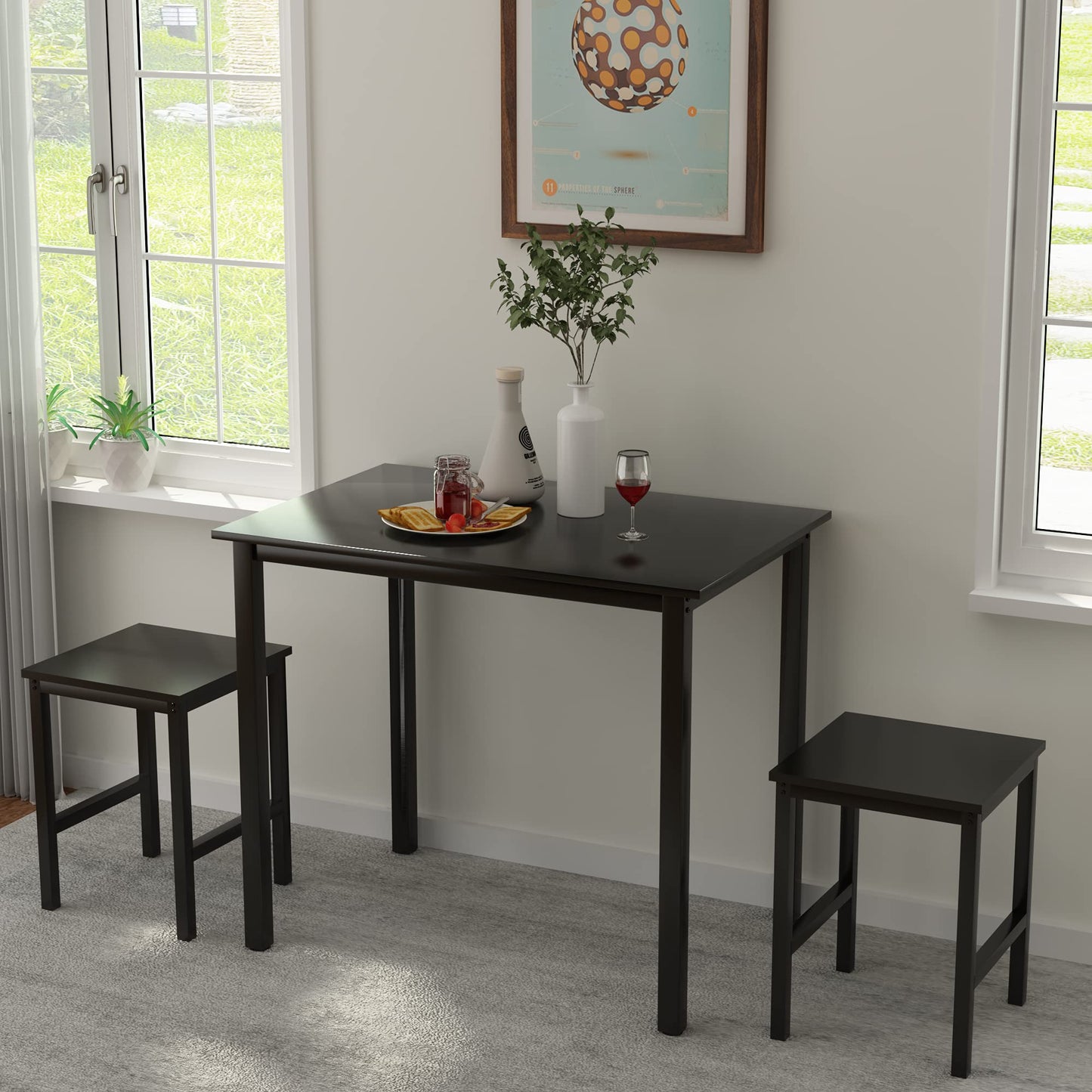 AWQM 3-Piece, Small Dining Table and 2 Stools, Kitchen Breakfast Table Set