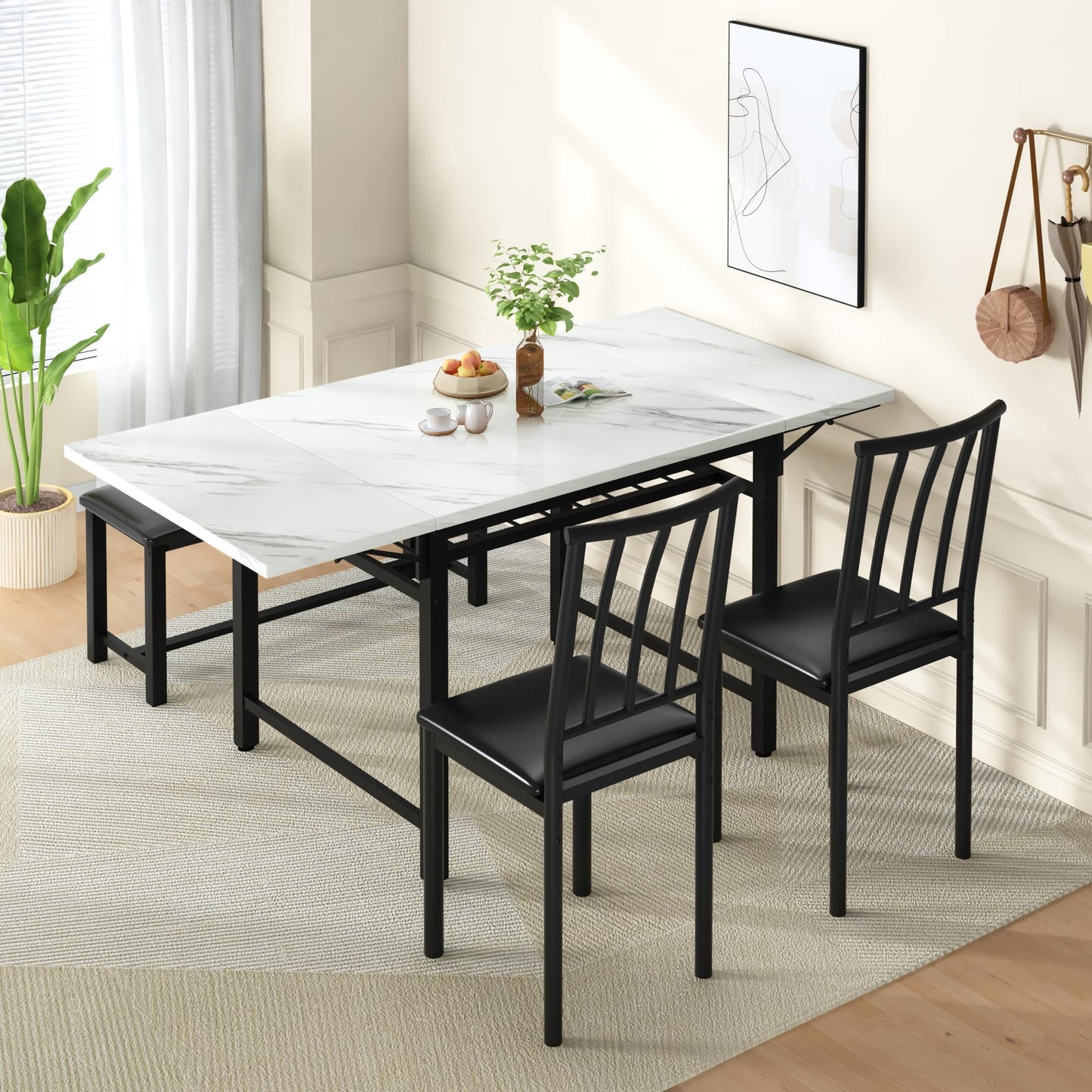 AWQM Modern Industrial Wooden 4-Piece Dining Table Set