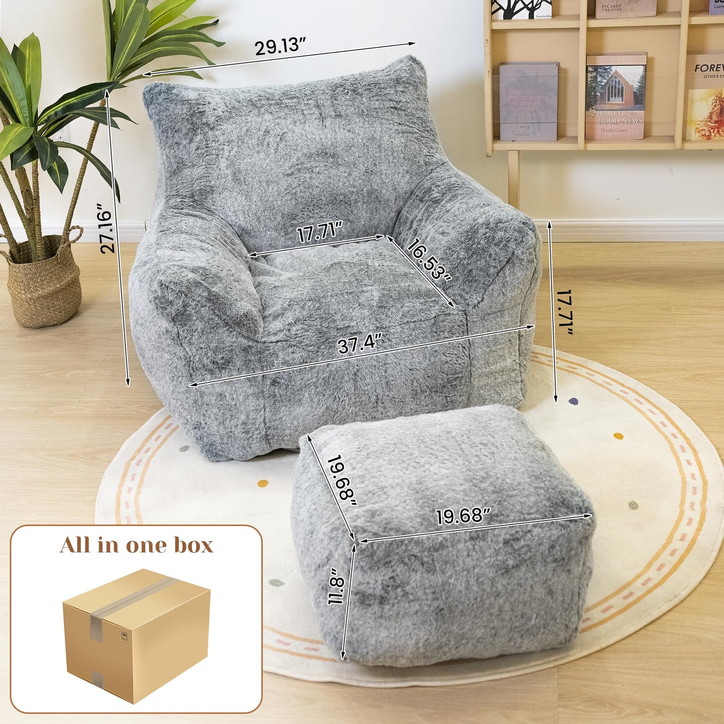 AWQM Bean Bag Chair with Footstool, Bean Bag Chair with Padded Arms