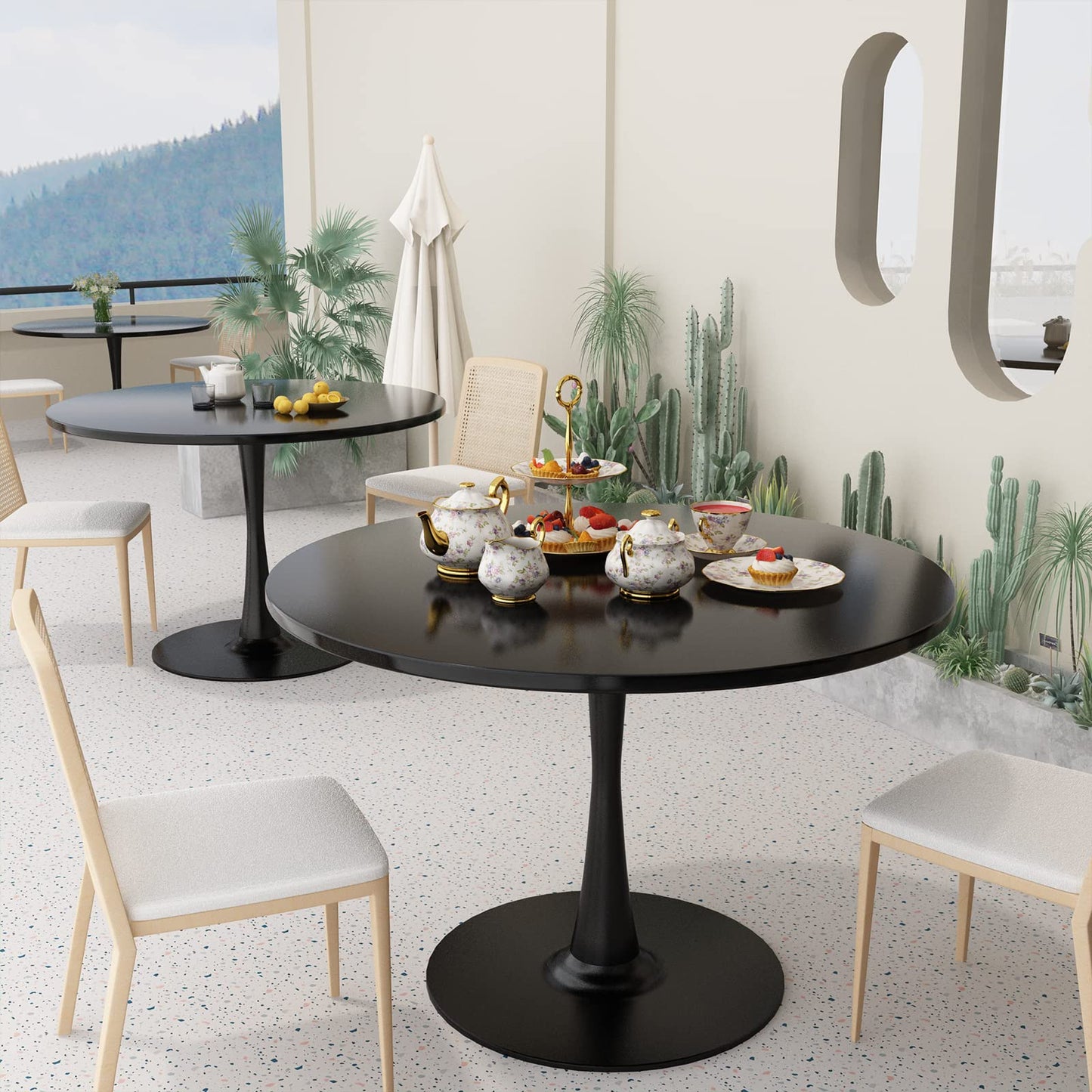 AWQM Modern Marble Round Dining Table for 4-6 People